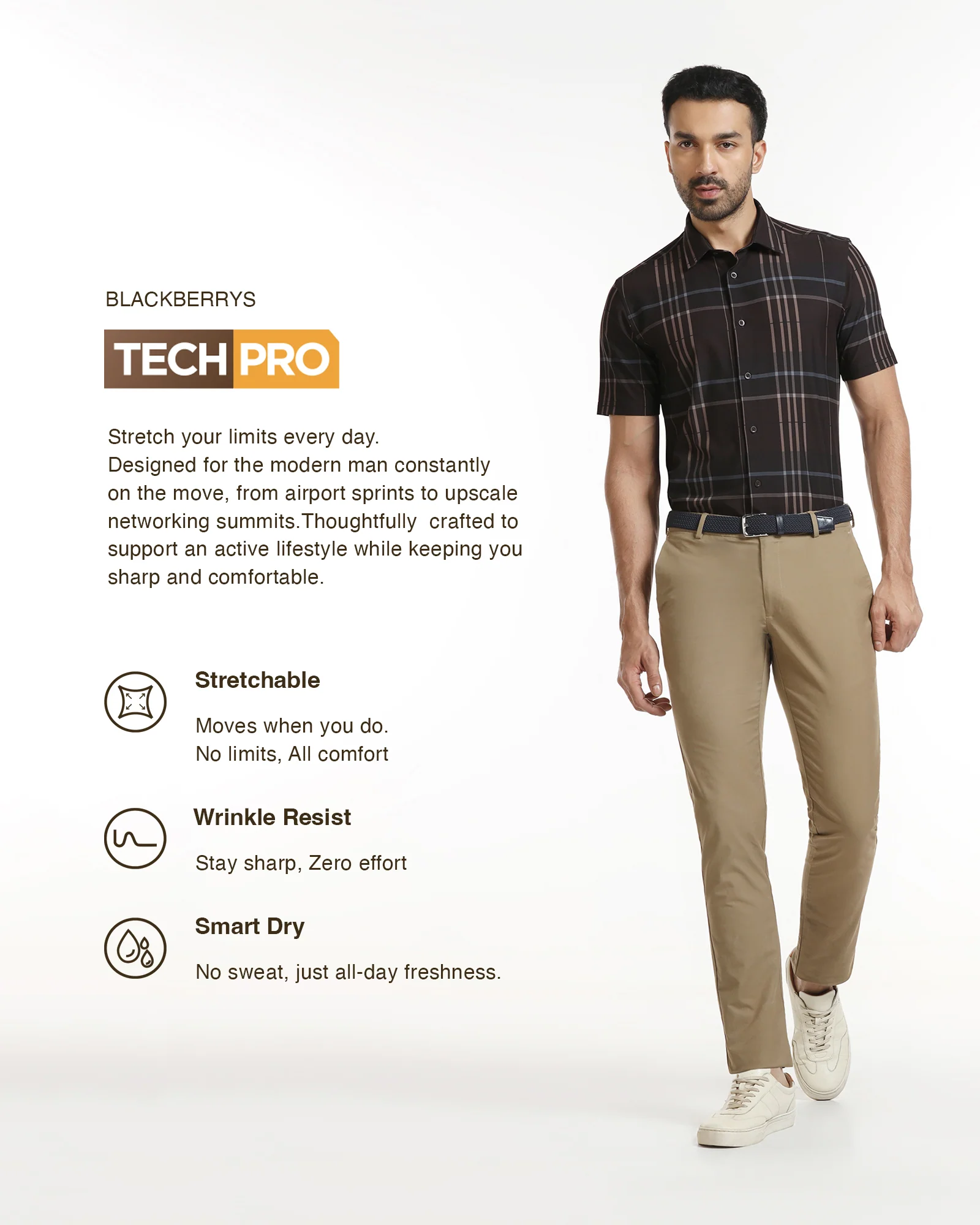 Chocolate Sauce Half Sleeve TechPro Check Shirt - Glen - Image 3
