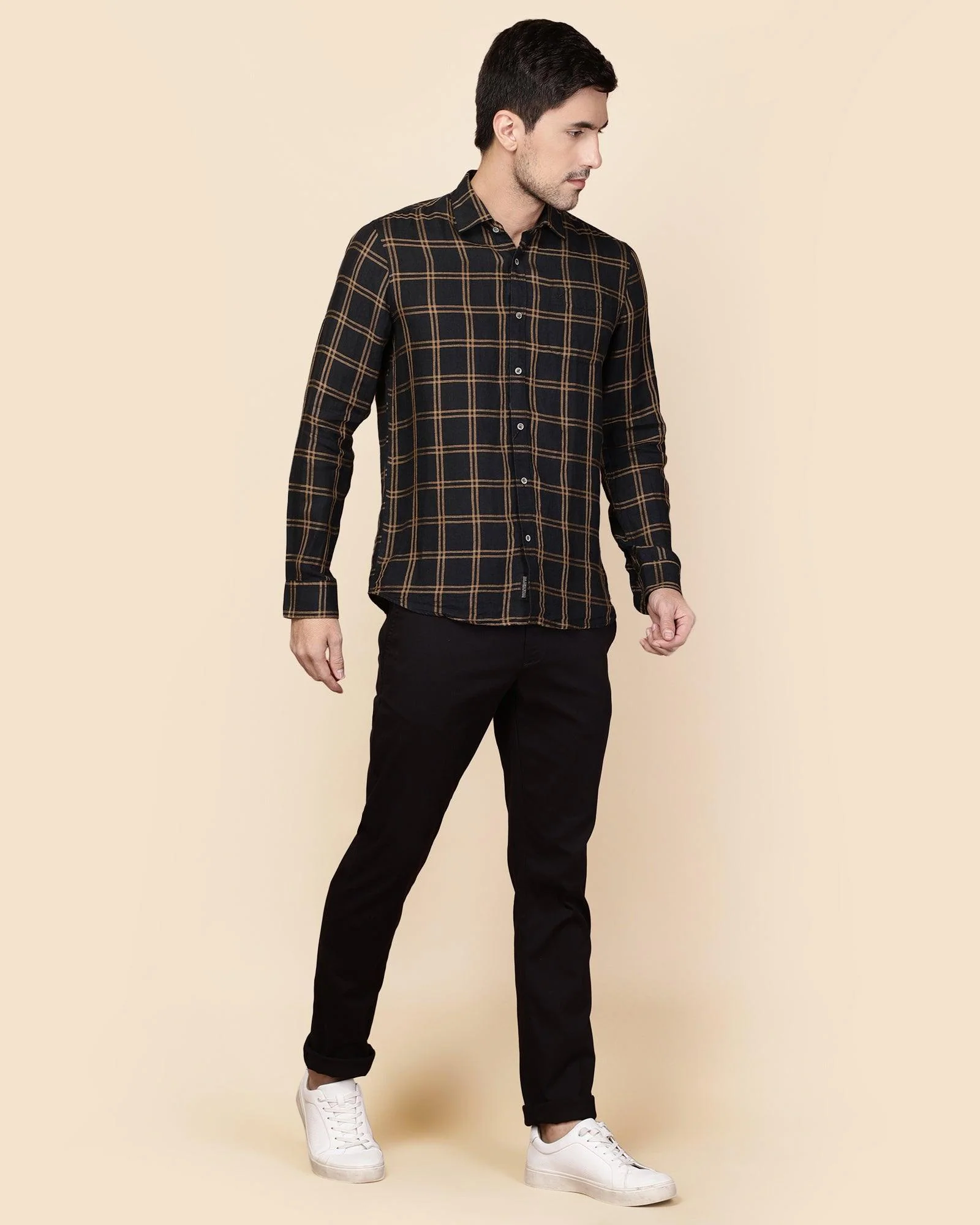 Linen Casual Black Check Shirt - Chrétien