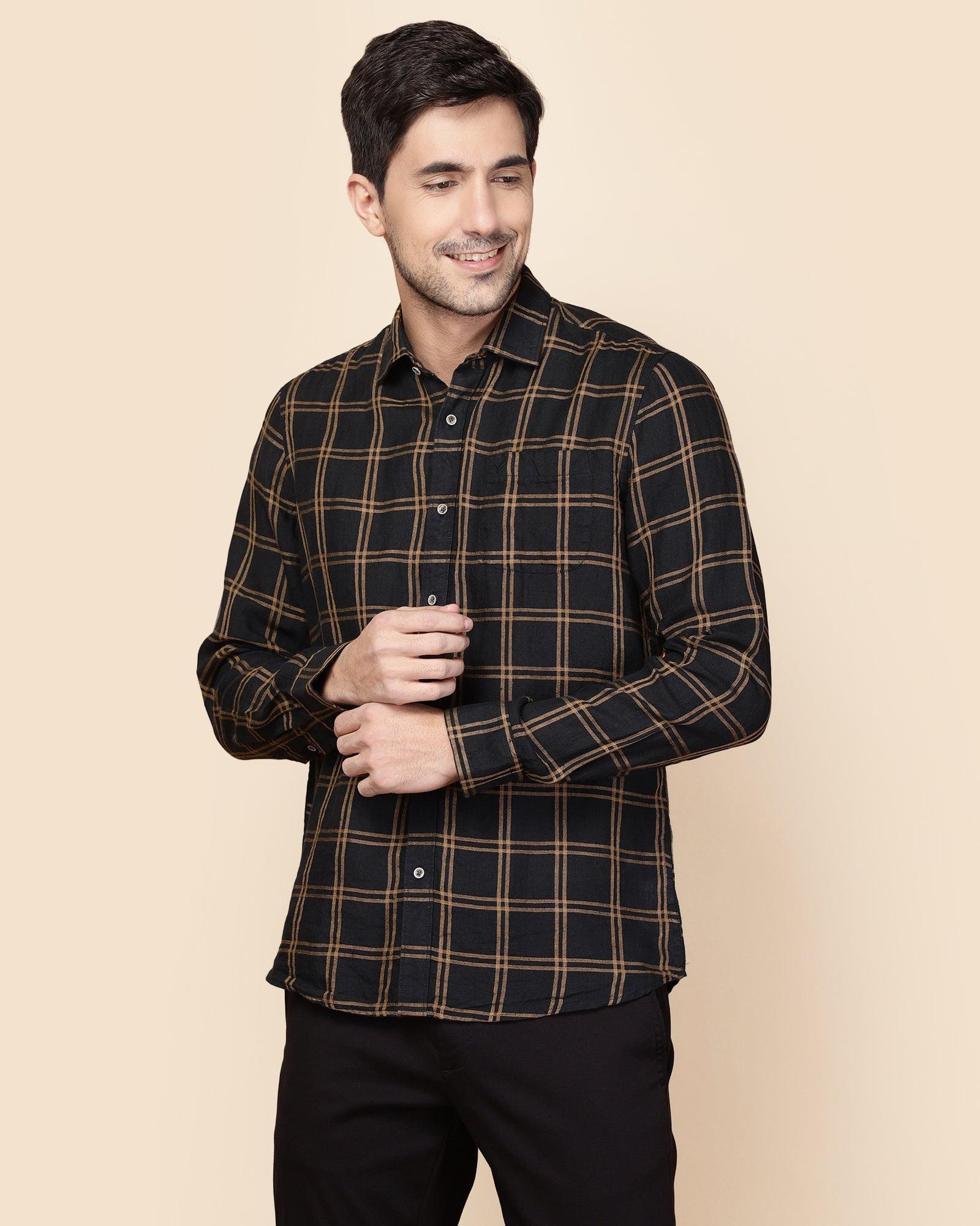 Linen Casual Black Check Shirt - Chrétien - Image 2