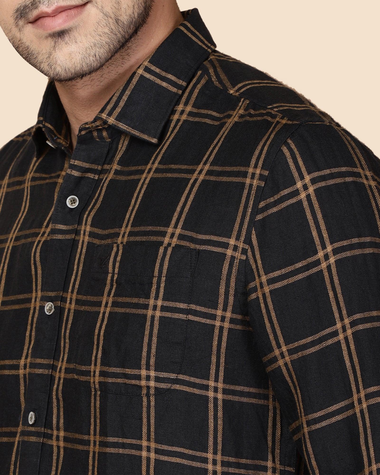 Linen Casual Black Check Shirt - Chrétien - Image 3
