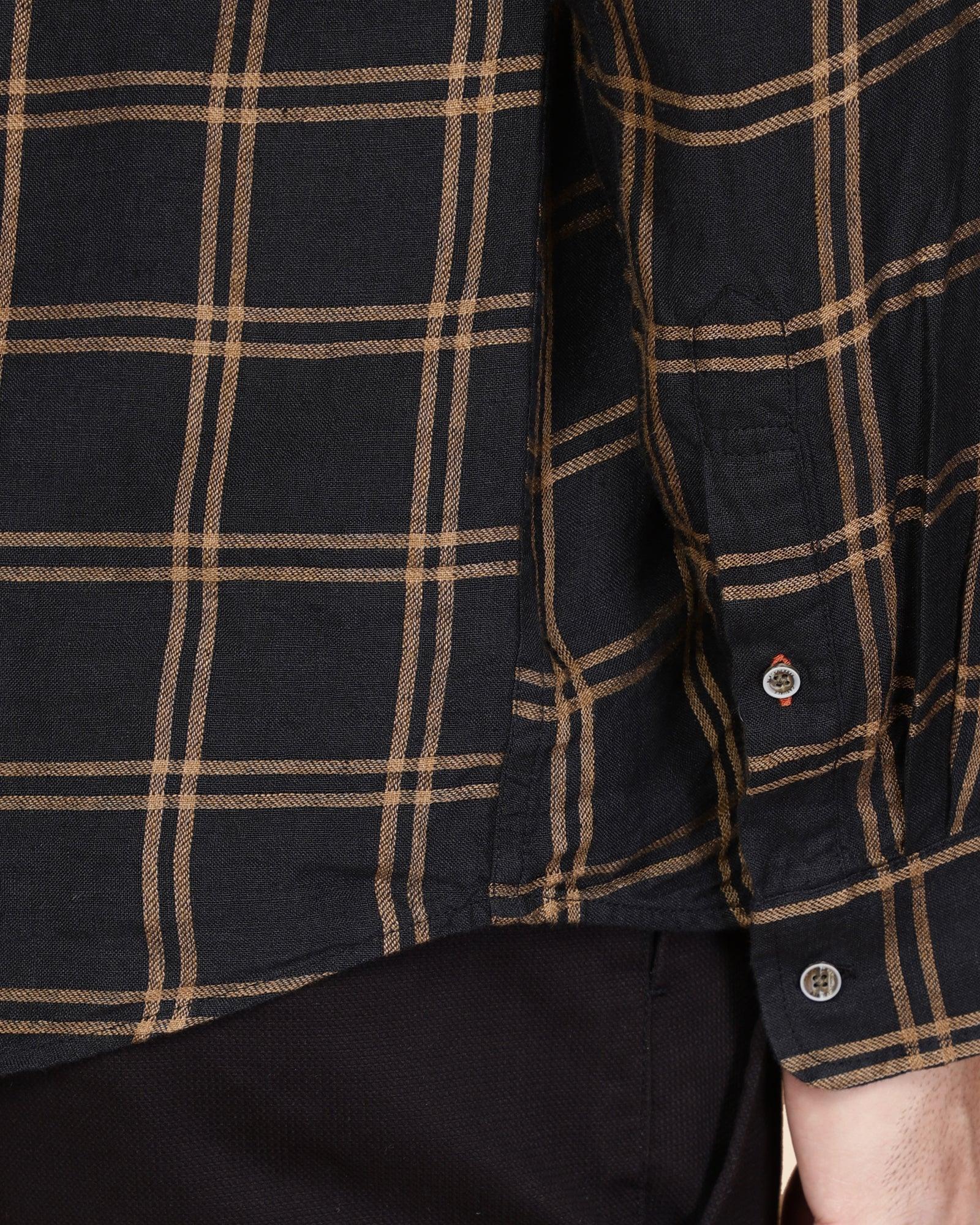 Linen Casual Black Check Shirt - Chrétien - Image 4