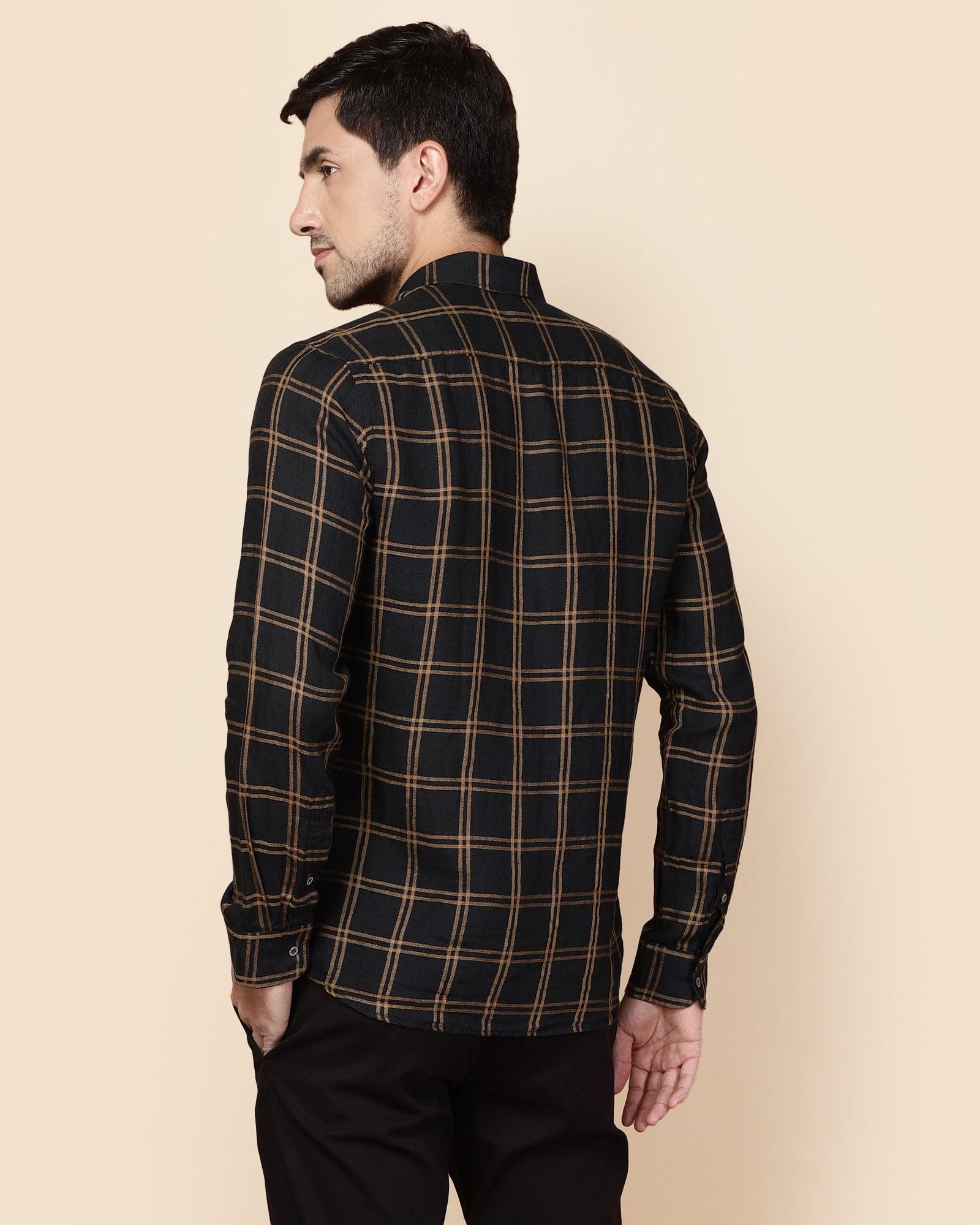 Linen Casual Black Check Shirt - Chrétien - Image 5