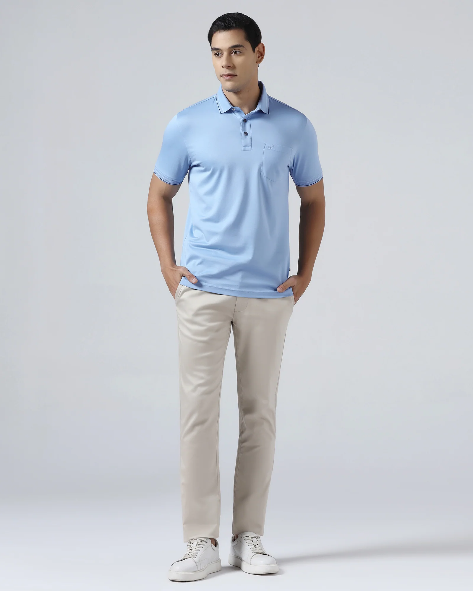 Cool Blue Solid Polo - Ram - Image 3