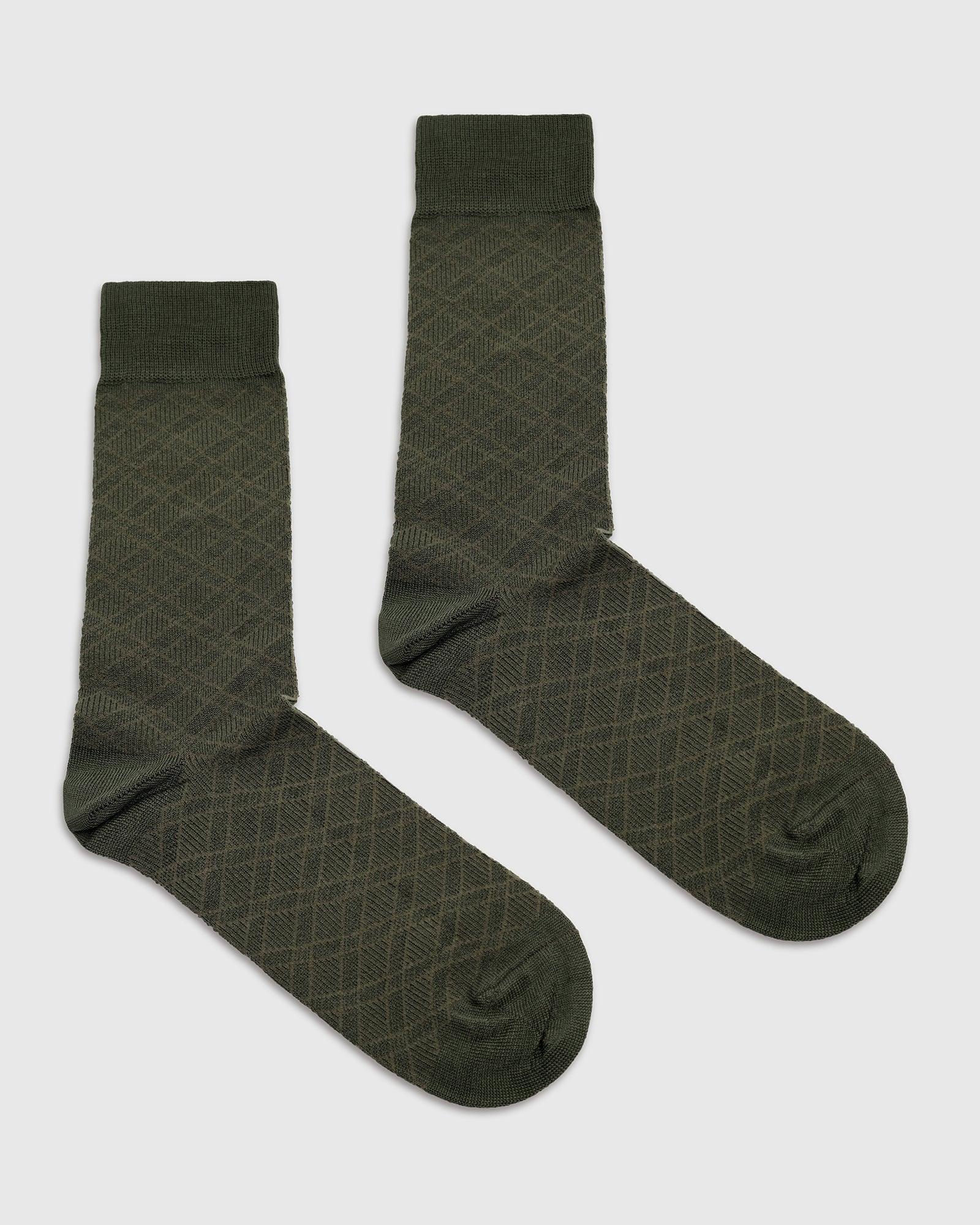 Cotton Dark Olive Knitted Socks - Saffron - Image 2