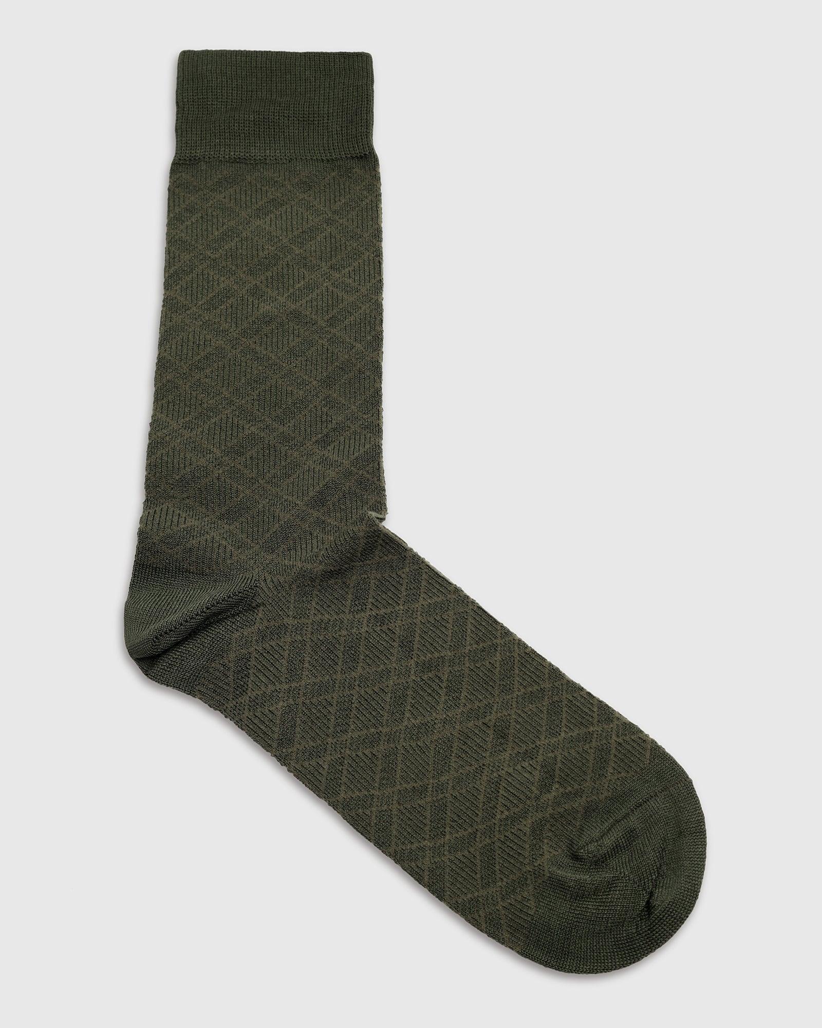 Cotton Dark Olive Knitted Socks - Saffron - Image 3