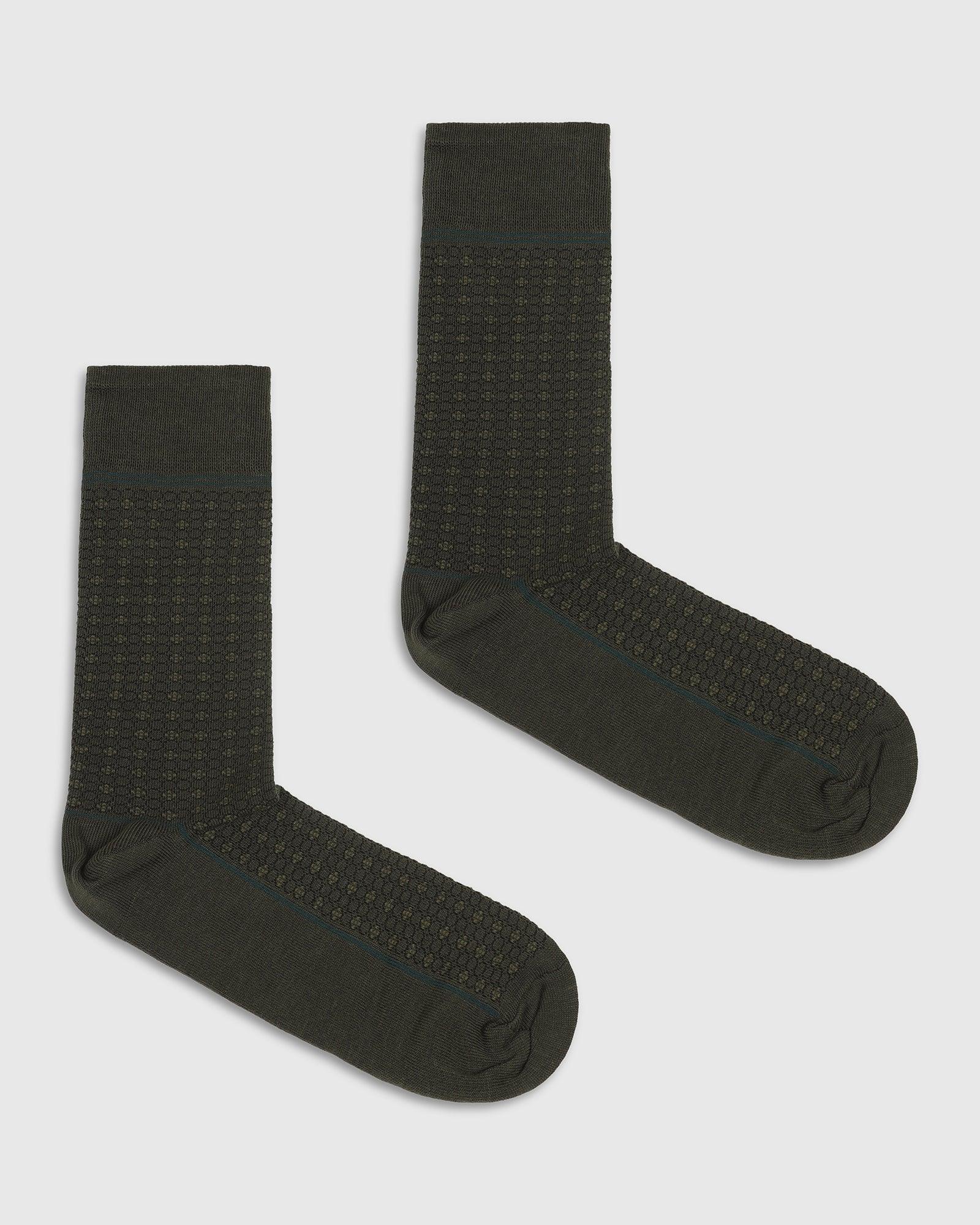 Cotton Dark Olive Knitted Socks - Skull - Image 2