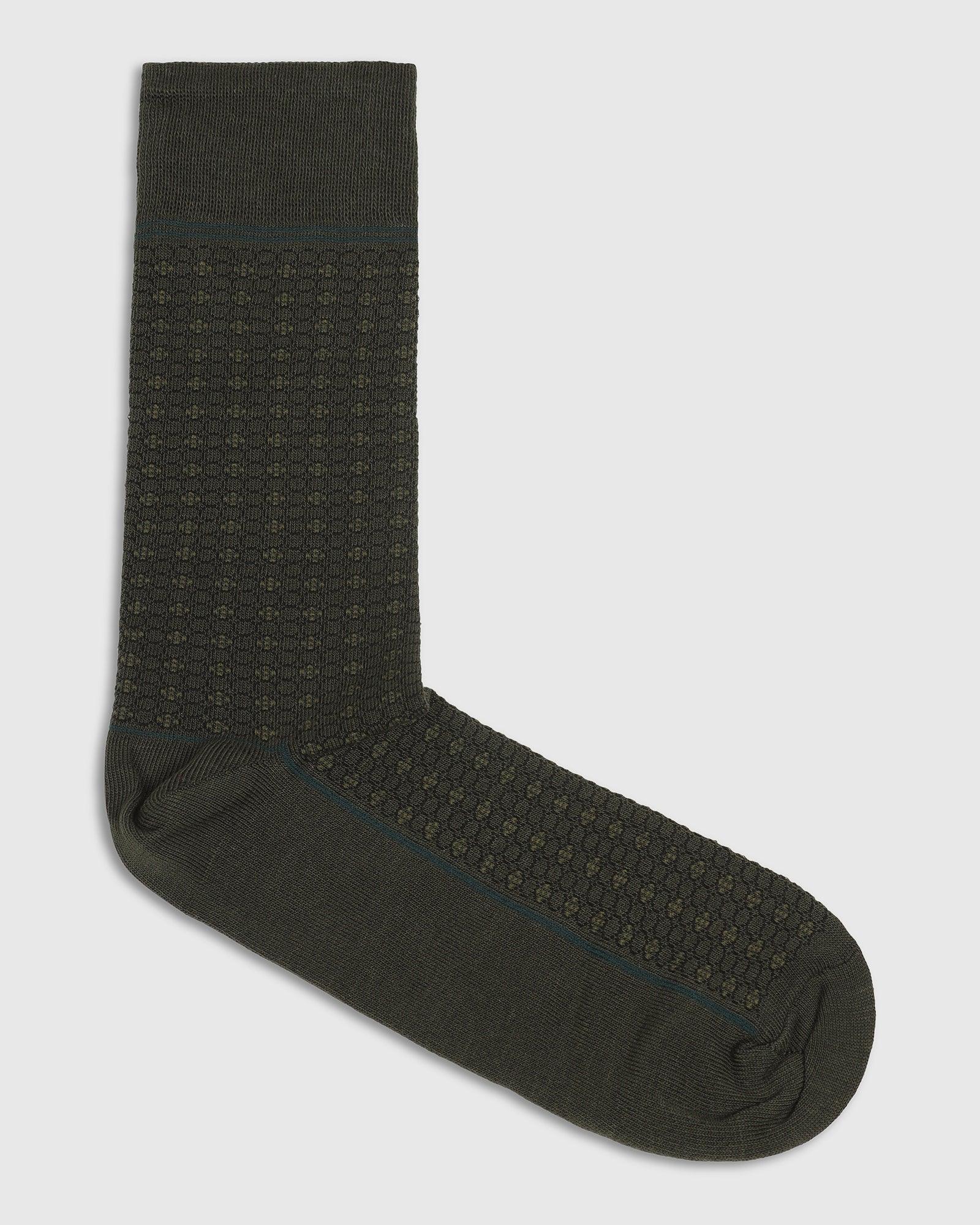 Cotton Dark Olive Knitted Socks - Skull - Image 3