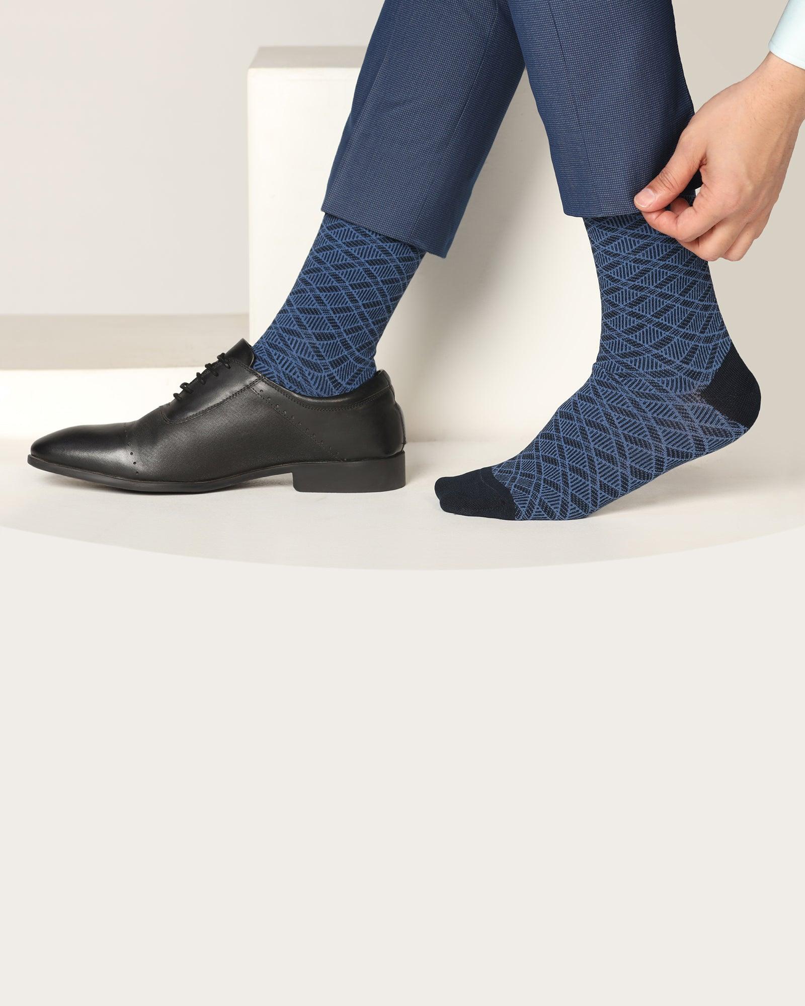 Cotton Navy Knitted Socks - Saffron - Image 5