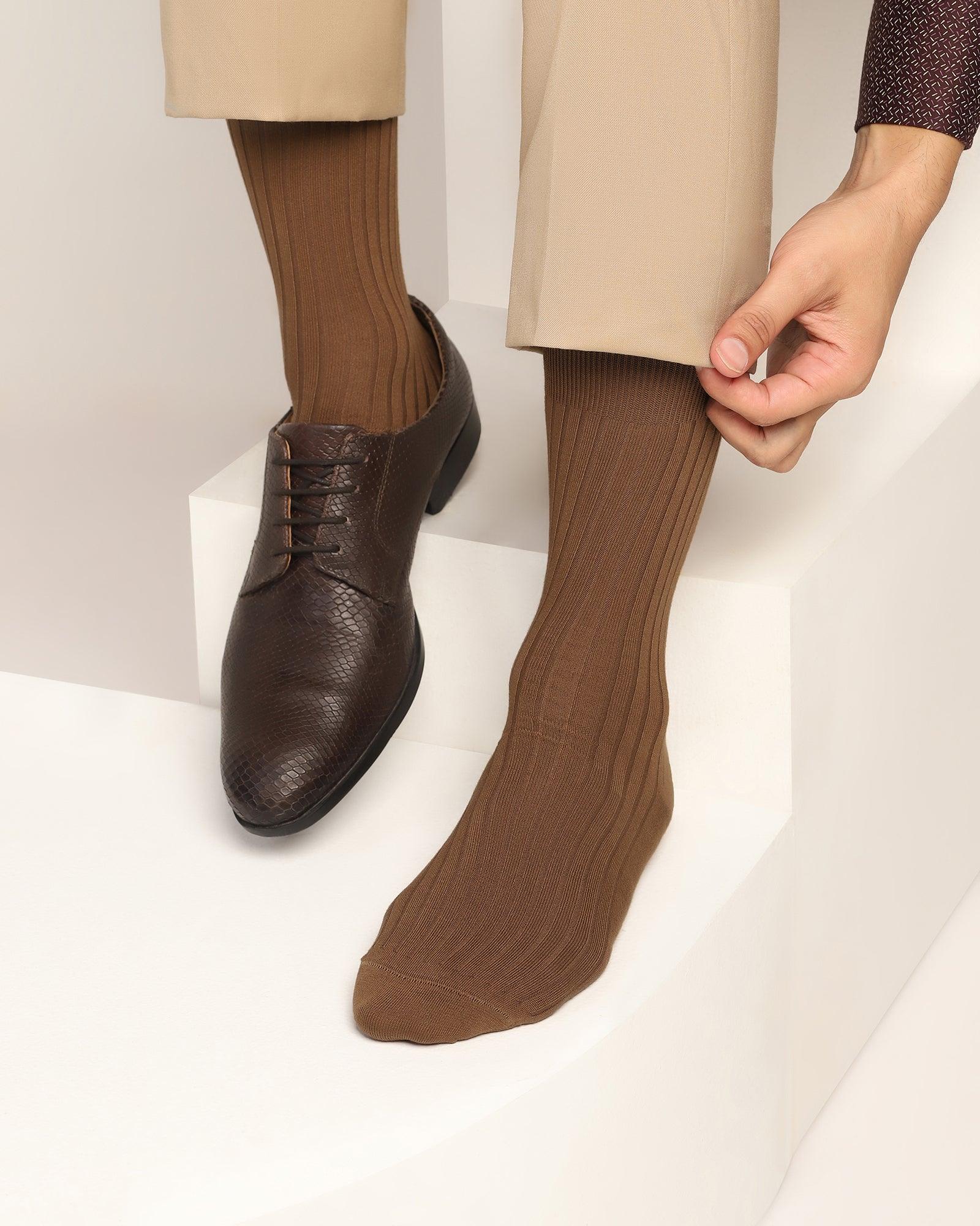 Cotton Tobacco Brown Knitted Socks - Thai