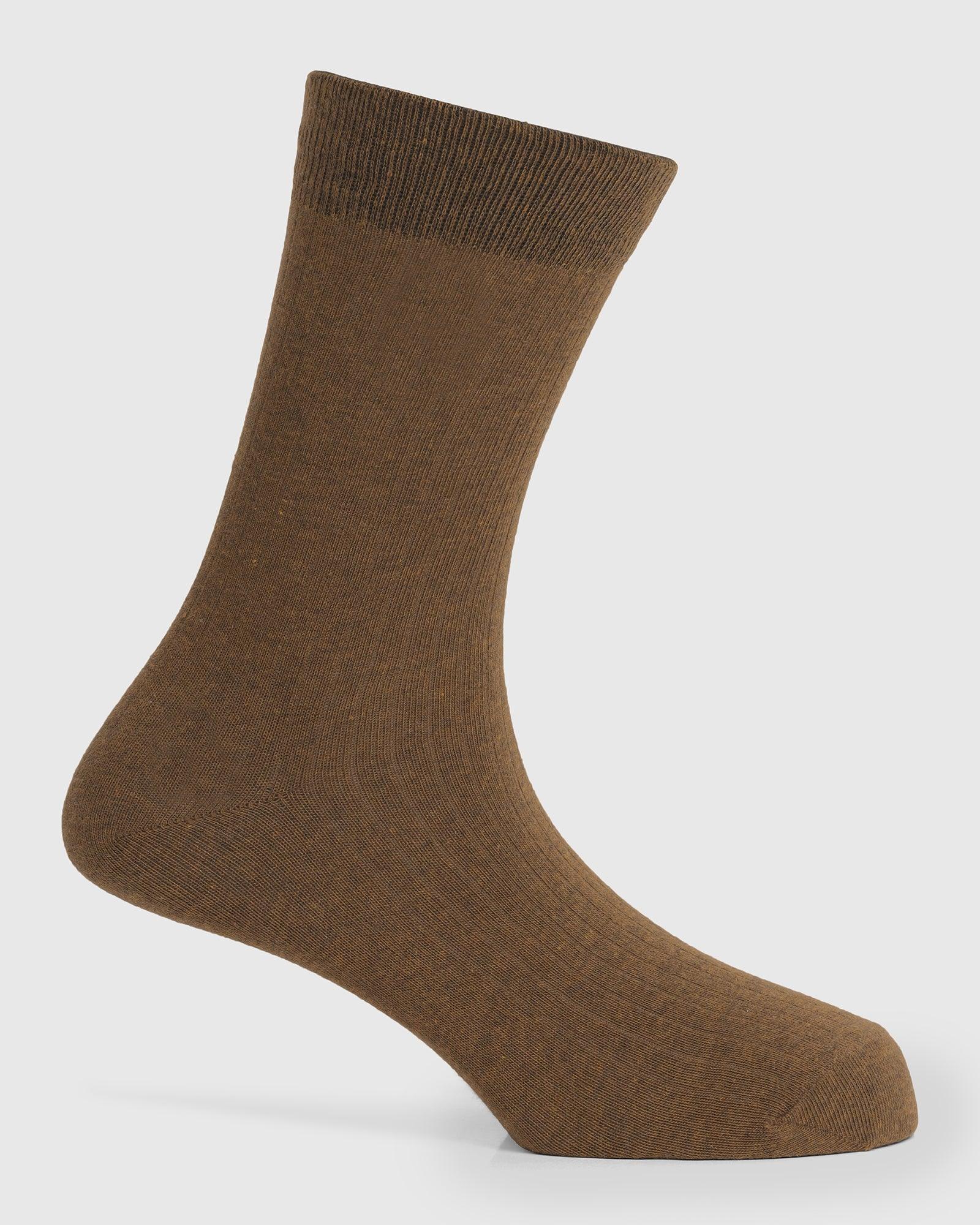 Cotton Tobacco Brown Knitted Socks - Turkey - Image 2