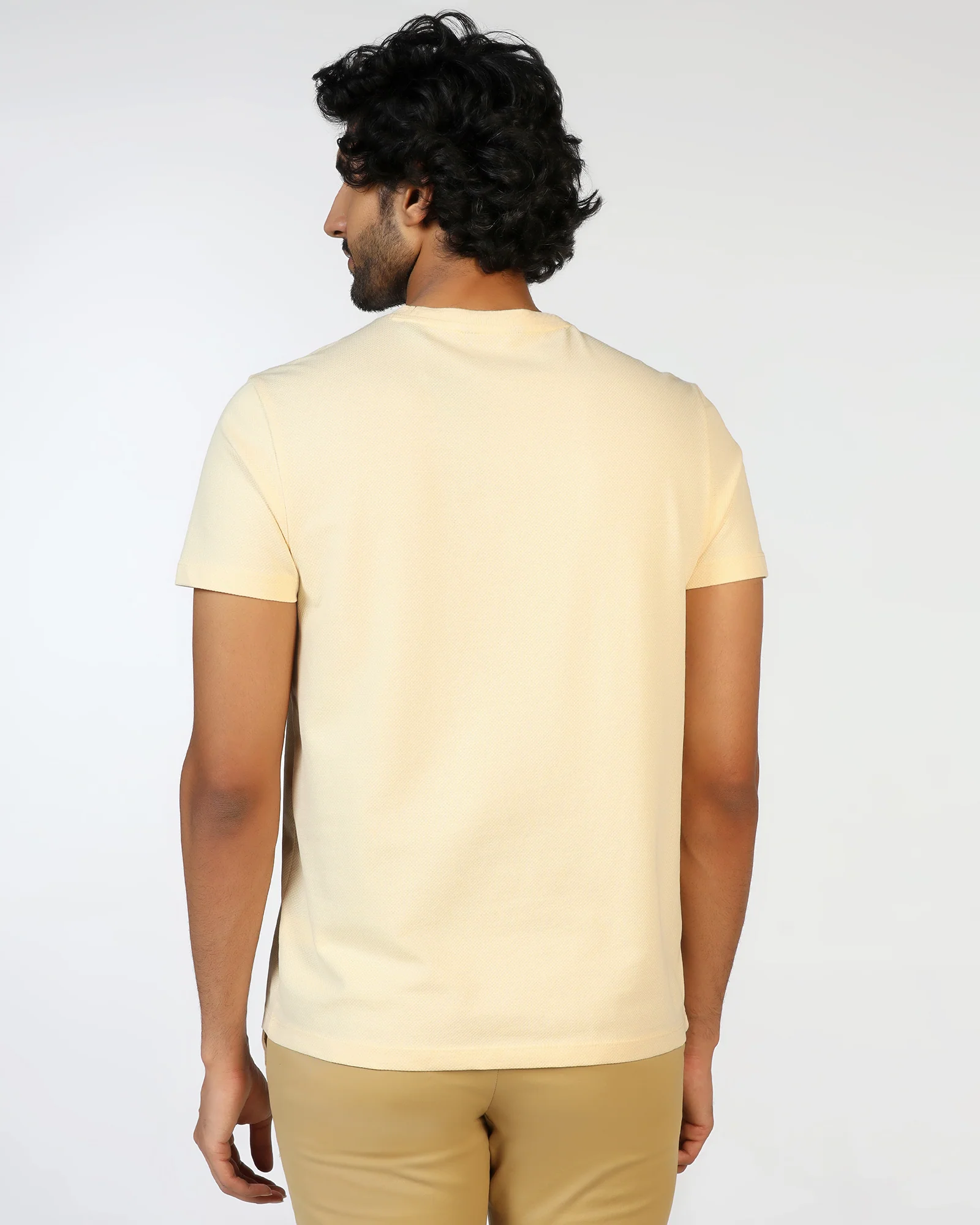 Cream Crew Neck Textured T-Shirt - Hexa - Image 2