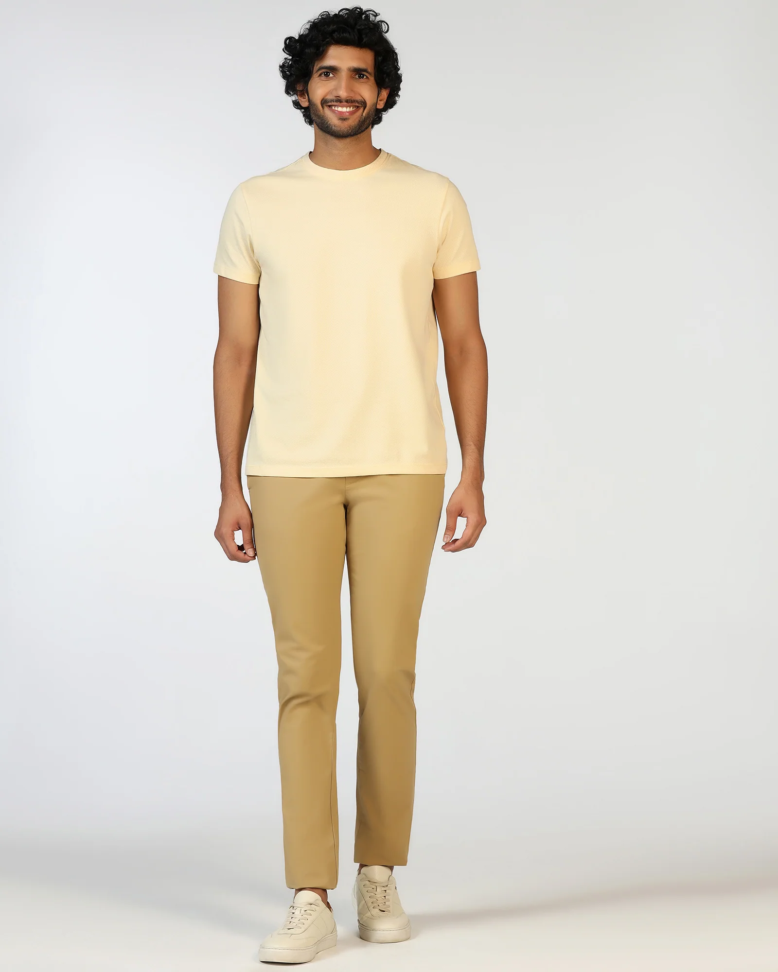 Cream Crew Neck Textured T-Shirt - Hexa - Image 3