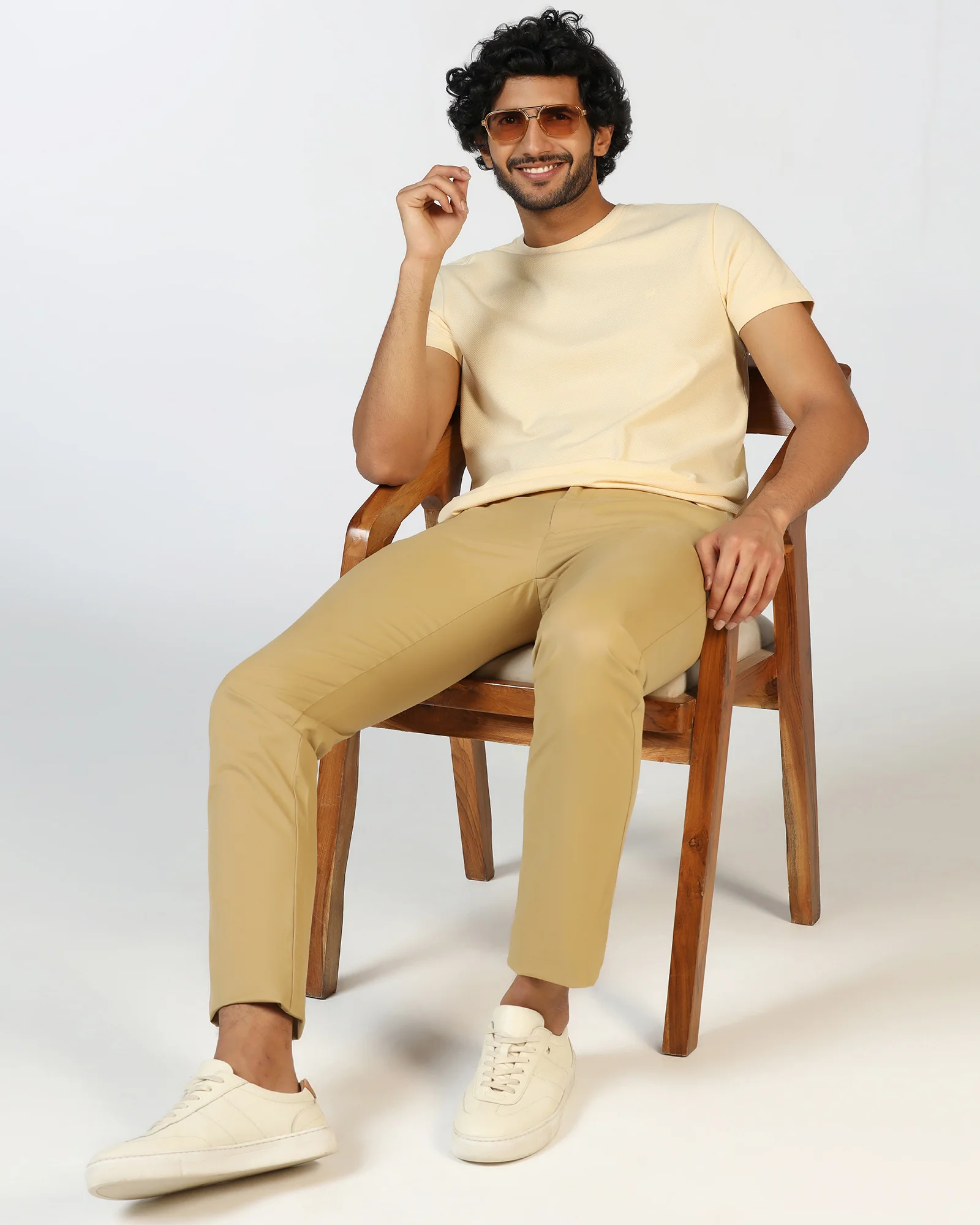 Cream Crew Neck Textured T-Shirt - Hexa - Image 7