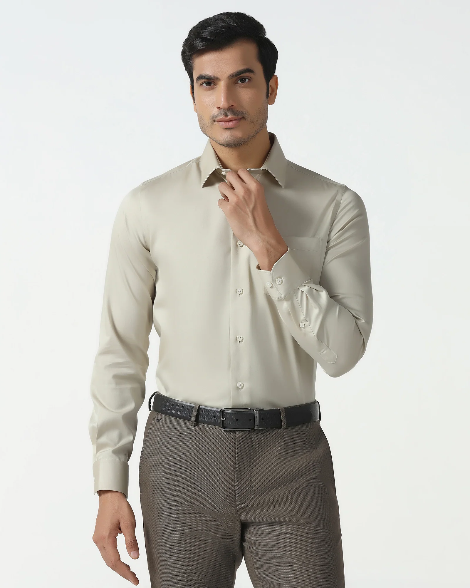 Cream Unwrinkle Solid Shirt - Sylvia