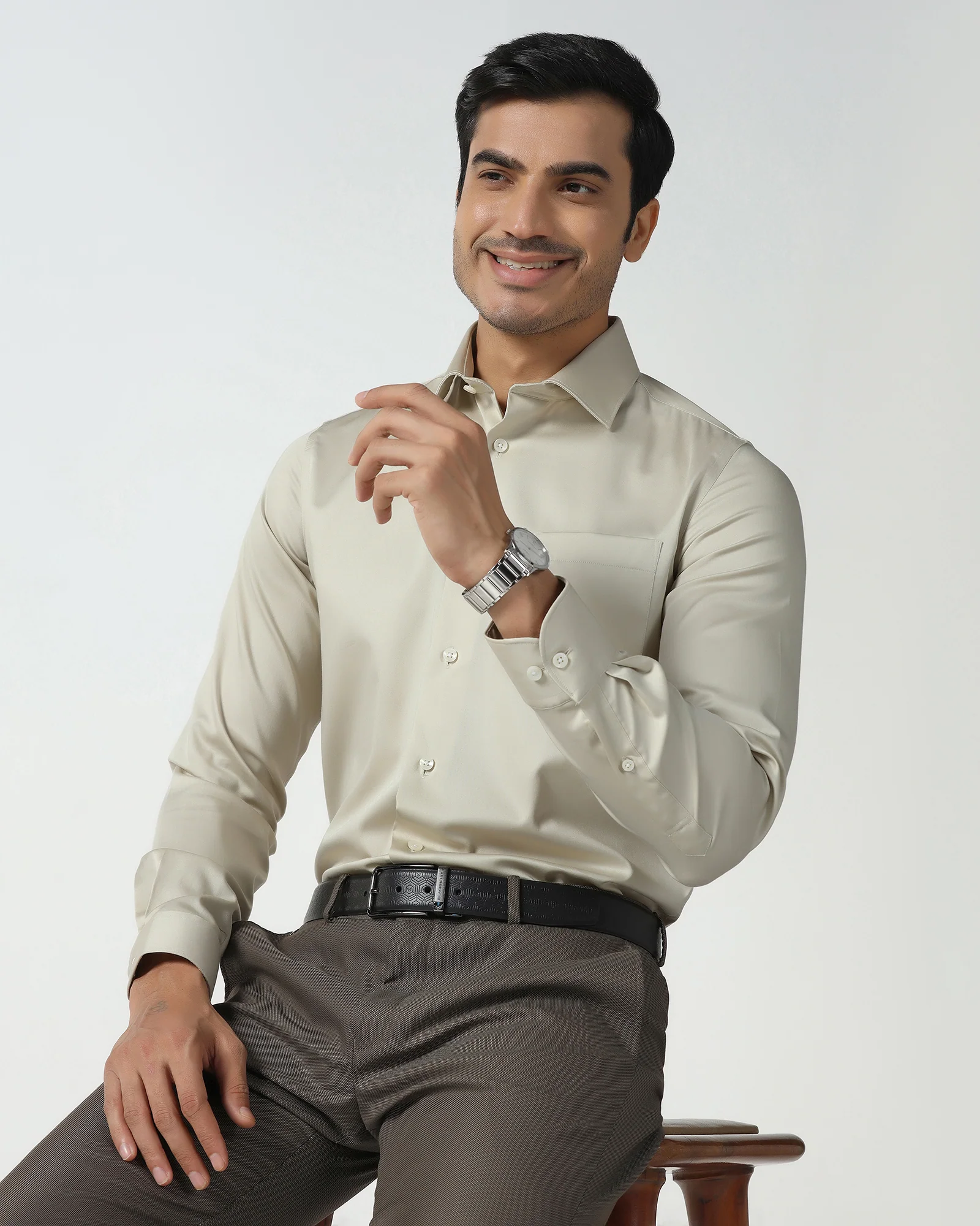 Cream Unwrinkle Solid Shirt - Sylvia - Image 7