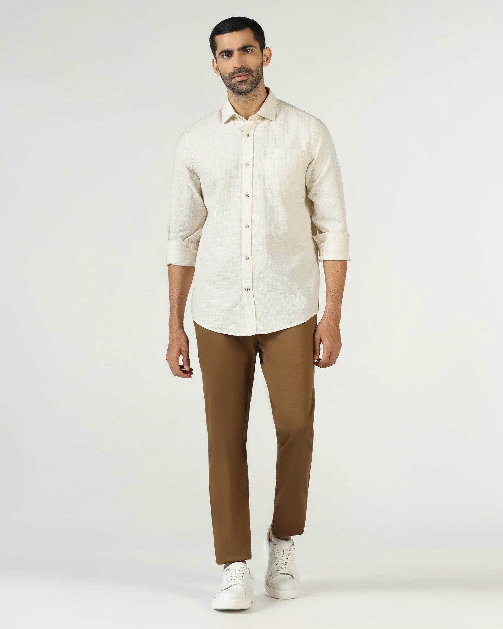 Cream Textured Shirt - Orcad - Image 3