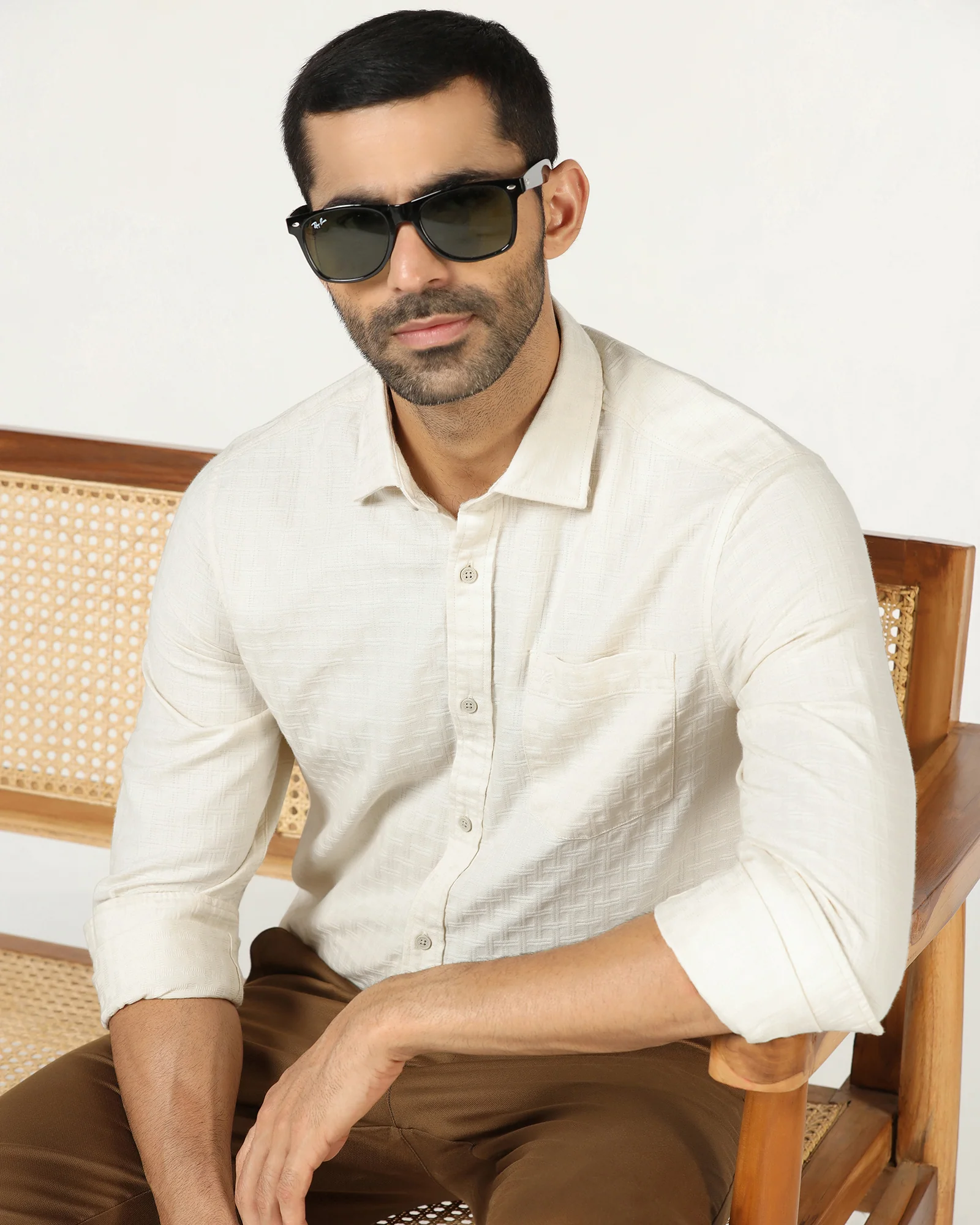 Cream Textured Shirt - Orcad - Image 8