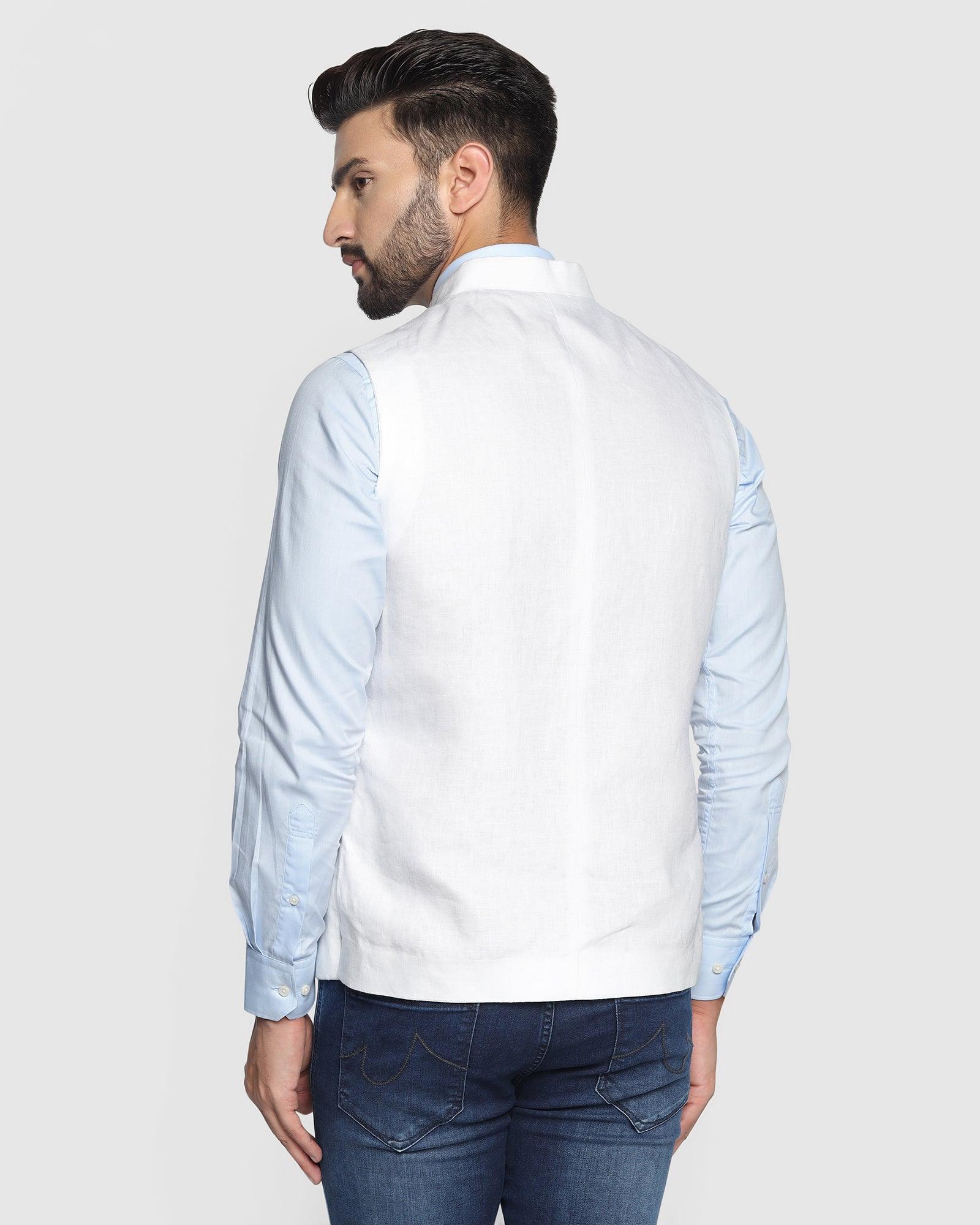 Linen Bandhgala Casual White Solid Waistcoat - Crew - Image 2