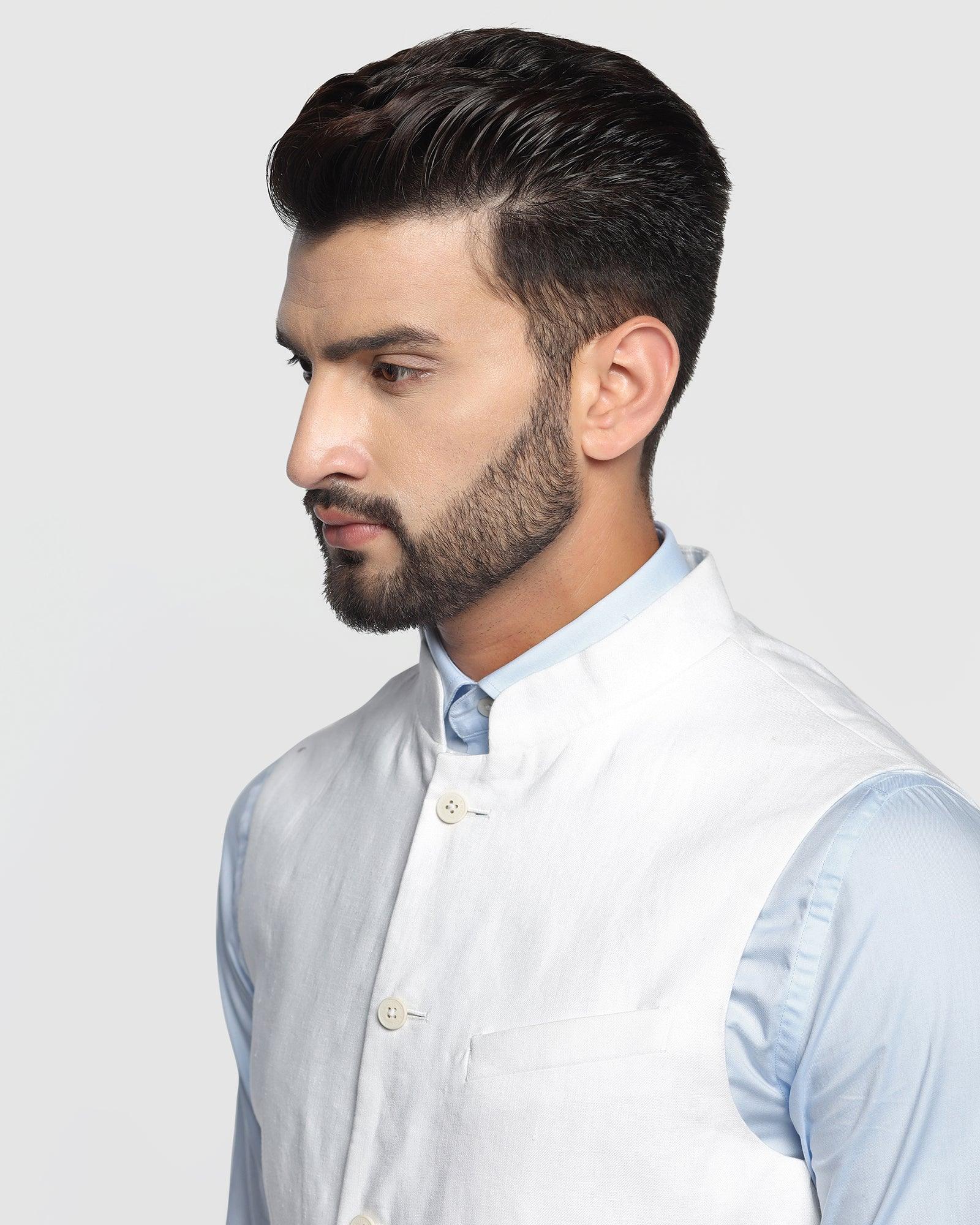Linen Bandhgala Casual White Solid Waistcoat - Crew - Image 4