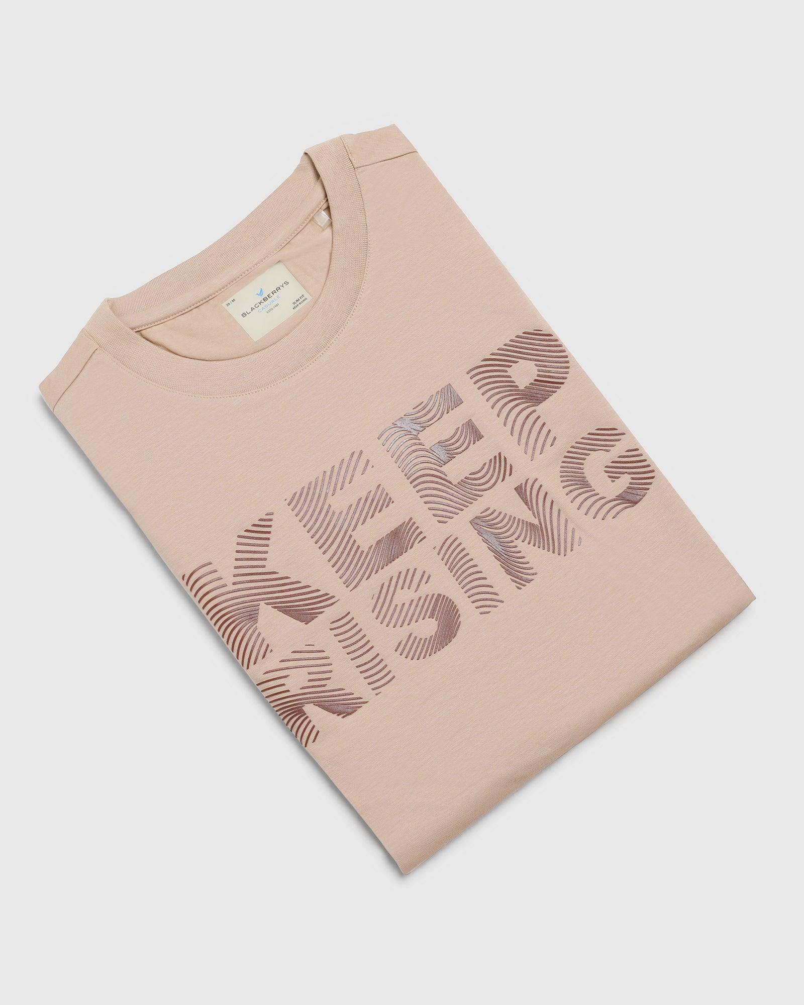 Crew Neck Beige Printed T-Shirt - Eline - Image 5