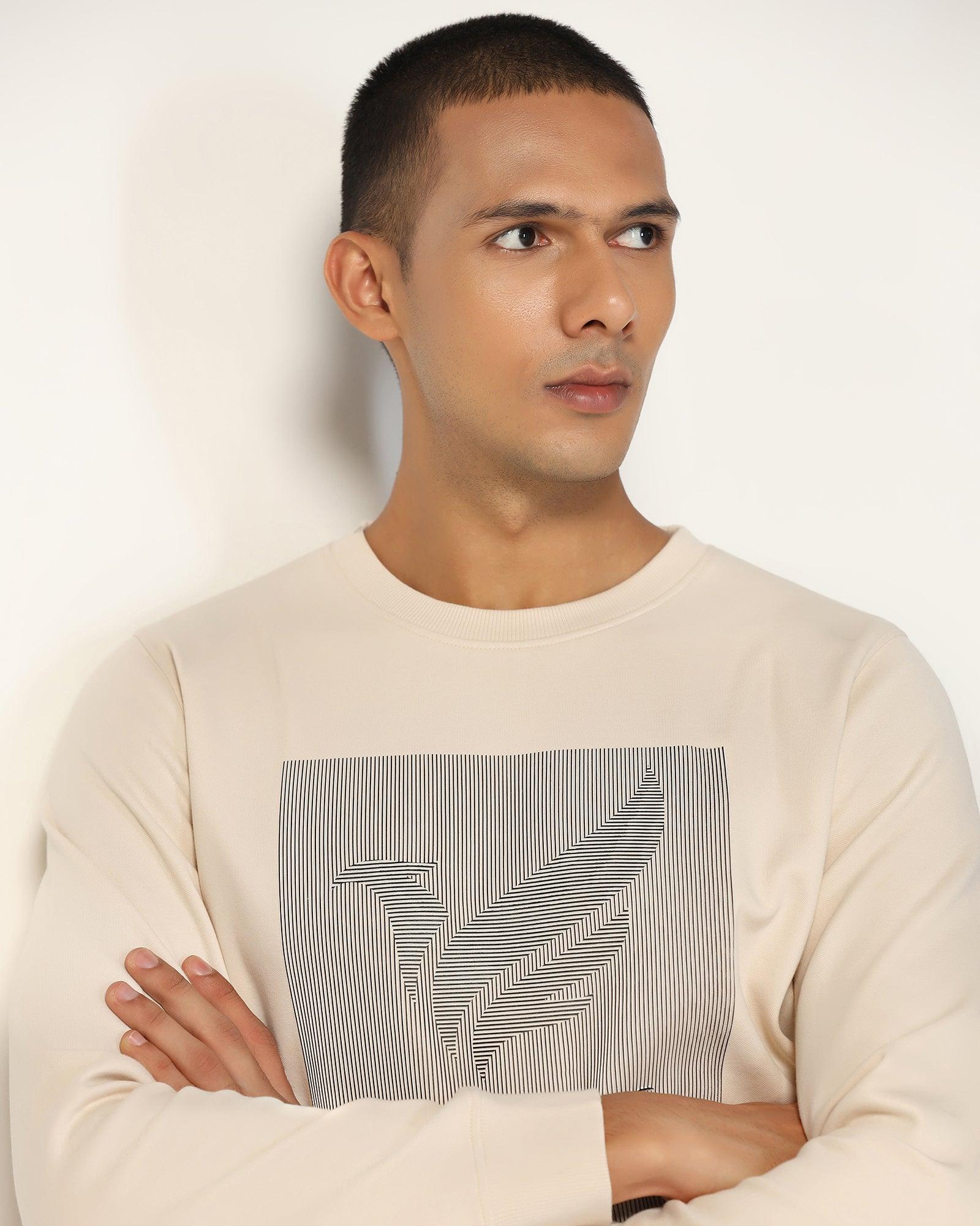 Crew Neck Beige Solid Sweatshirt - Stroke - Image 6