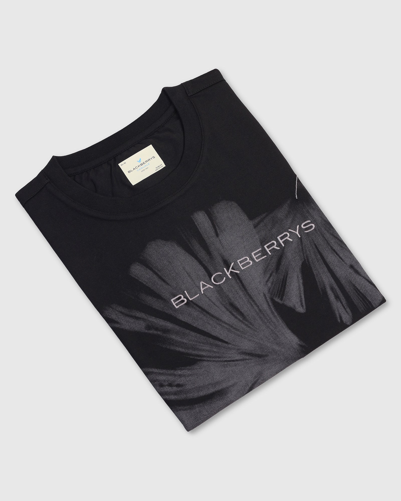 Crew Neck Black Printed T-Shirt - Gingko - Image 6