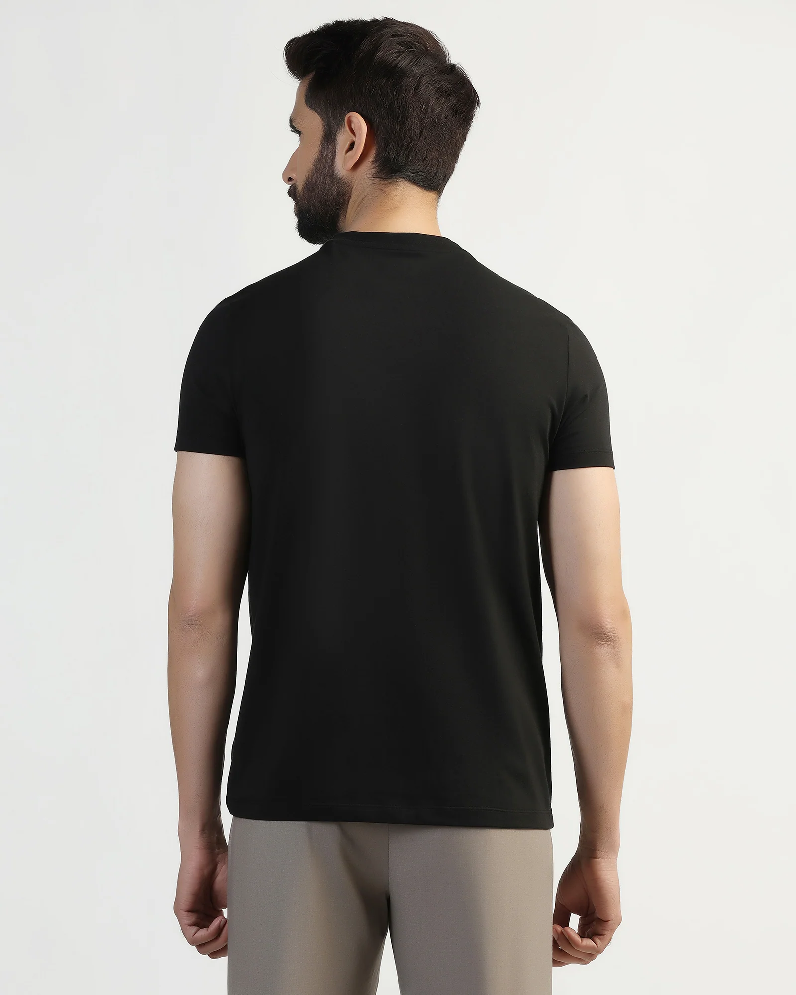 Crew Neck Black Printed T-Shirt - Pilot - Image 2