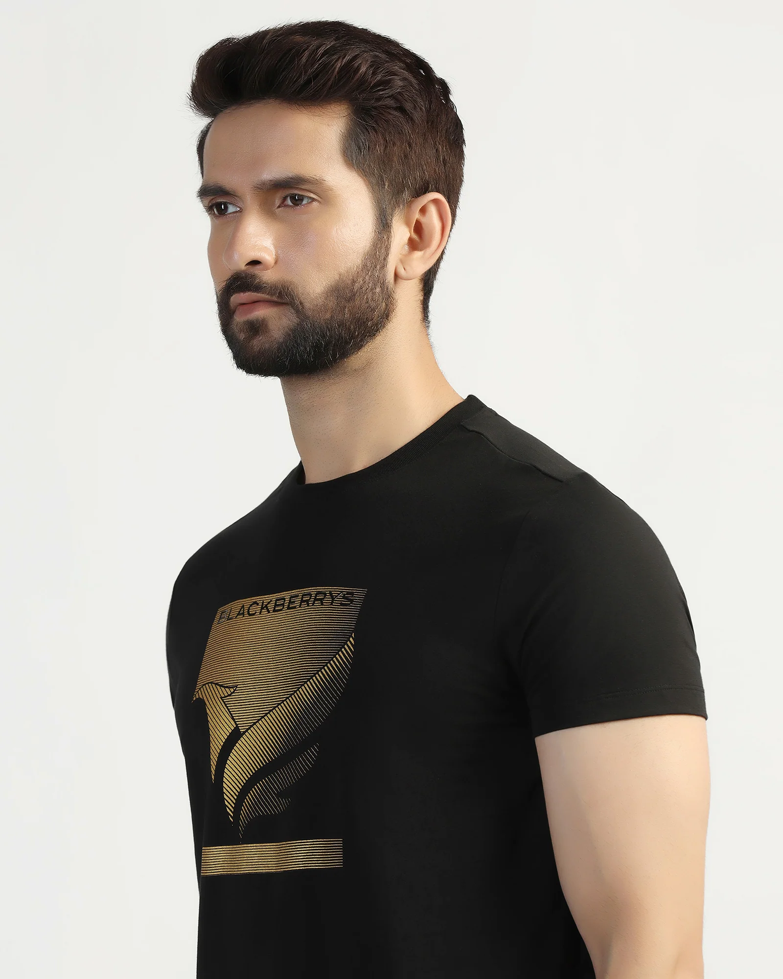Crew Neck Black Printed T-Shirt - Pilot - Image 4