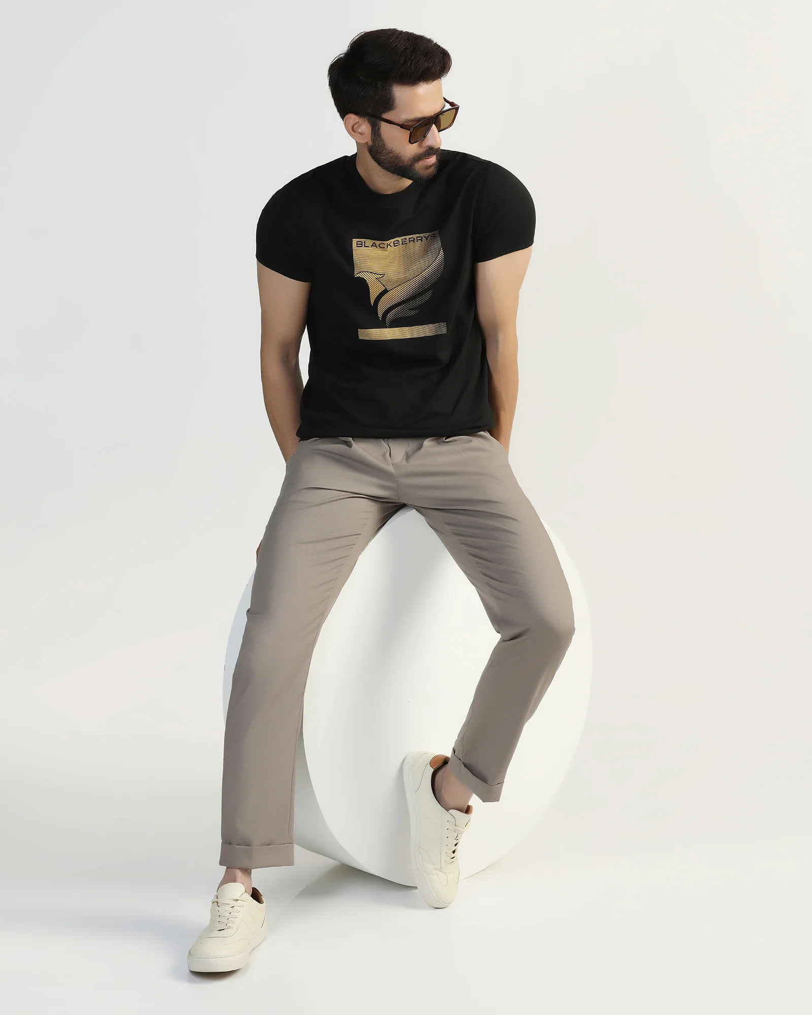 Crew Neck Black Printed T-Shirt - Pilot - Image 7