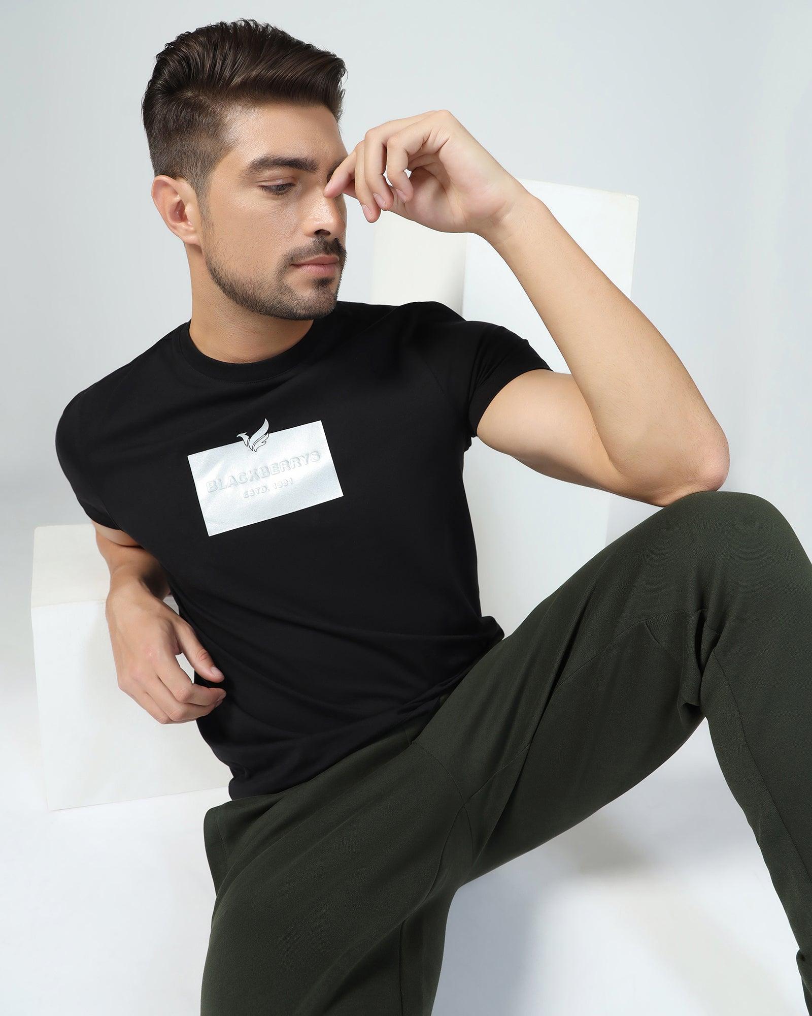 Crew Neck Black Printed T-Shirt - Foil - Image 9