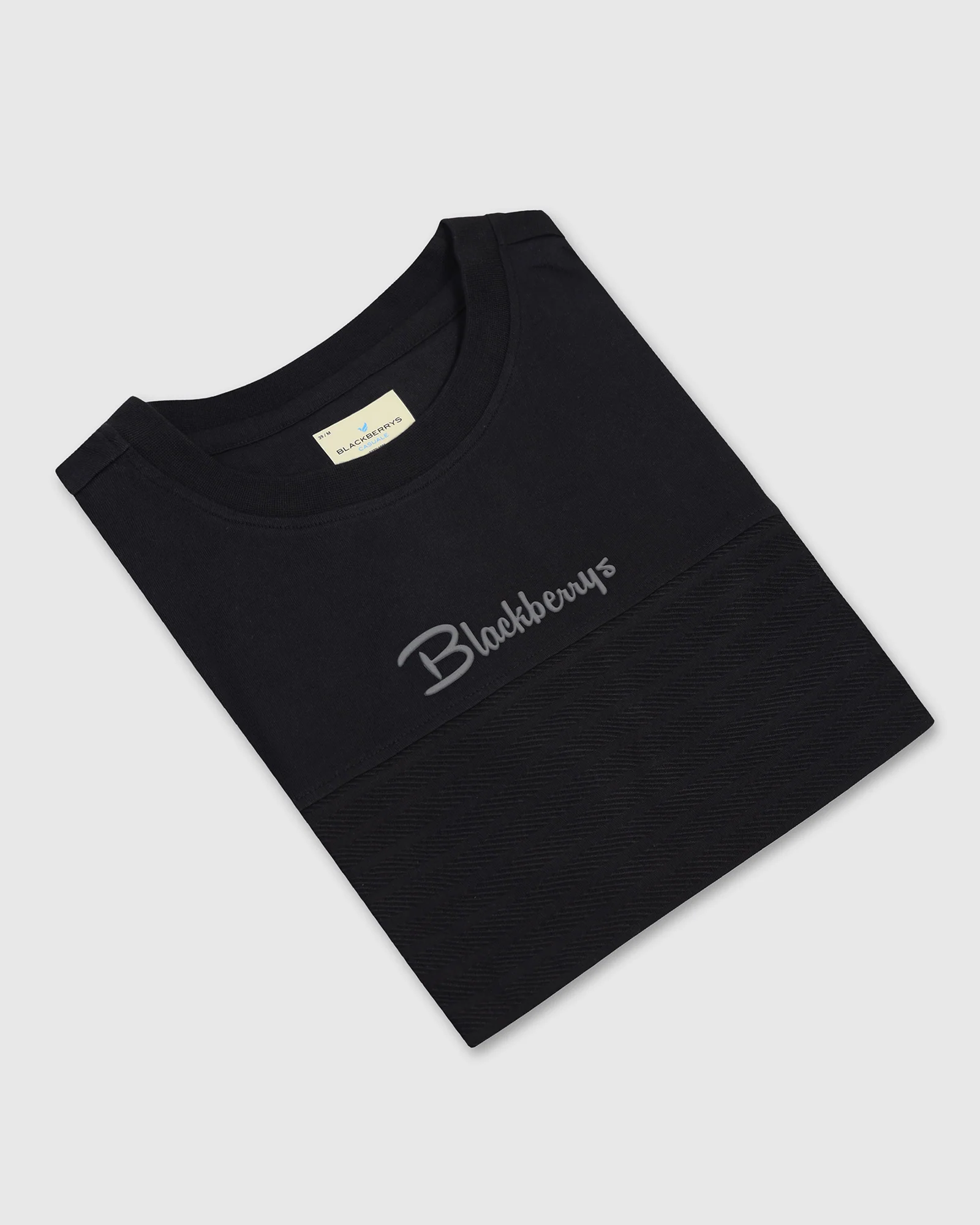 Crew Neck Black Solid T-Shirt - Stroke - Image 5