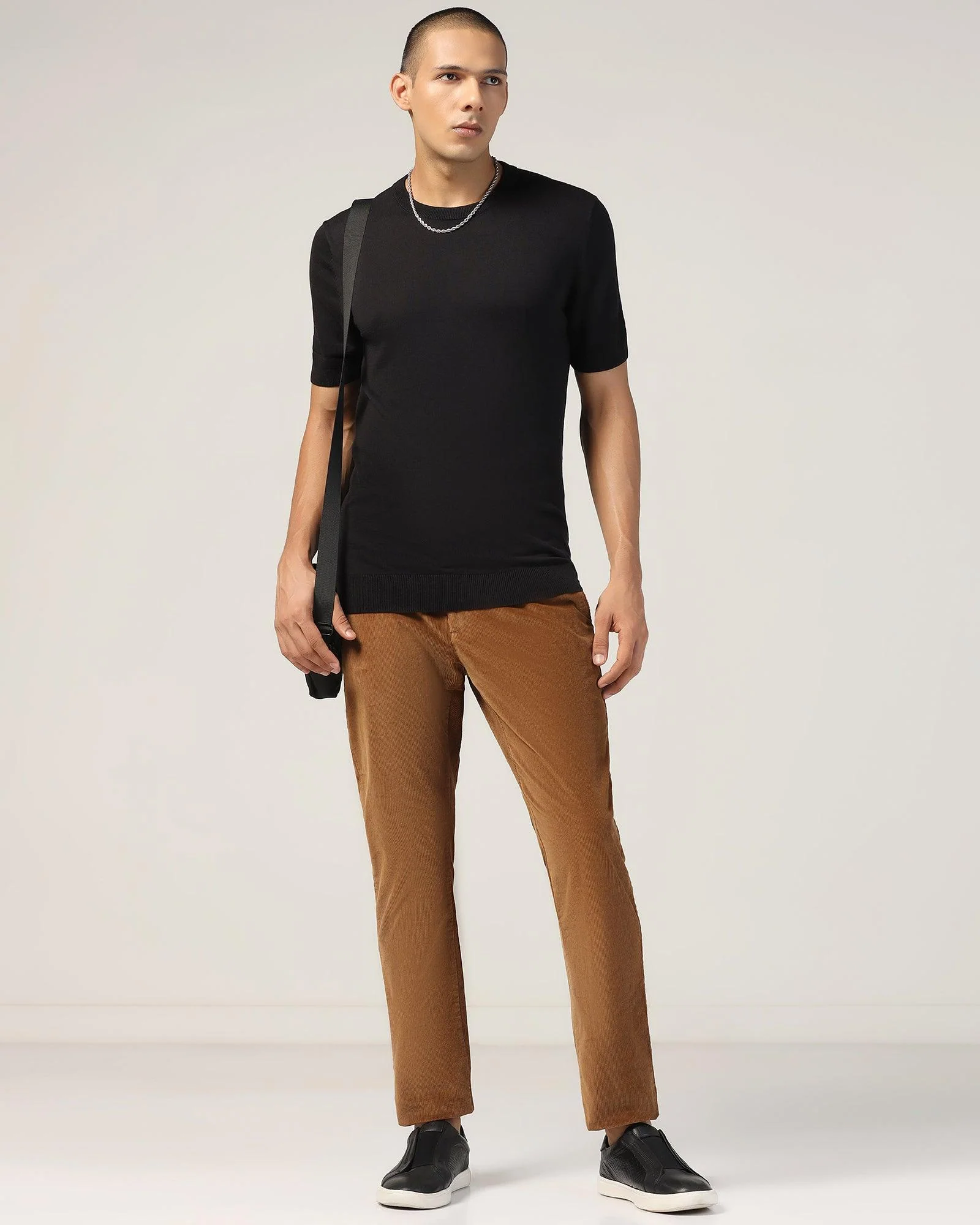 Crew Neck Black Yarn Dyed T-Shirt - Miya - Image 7