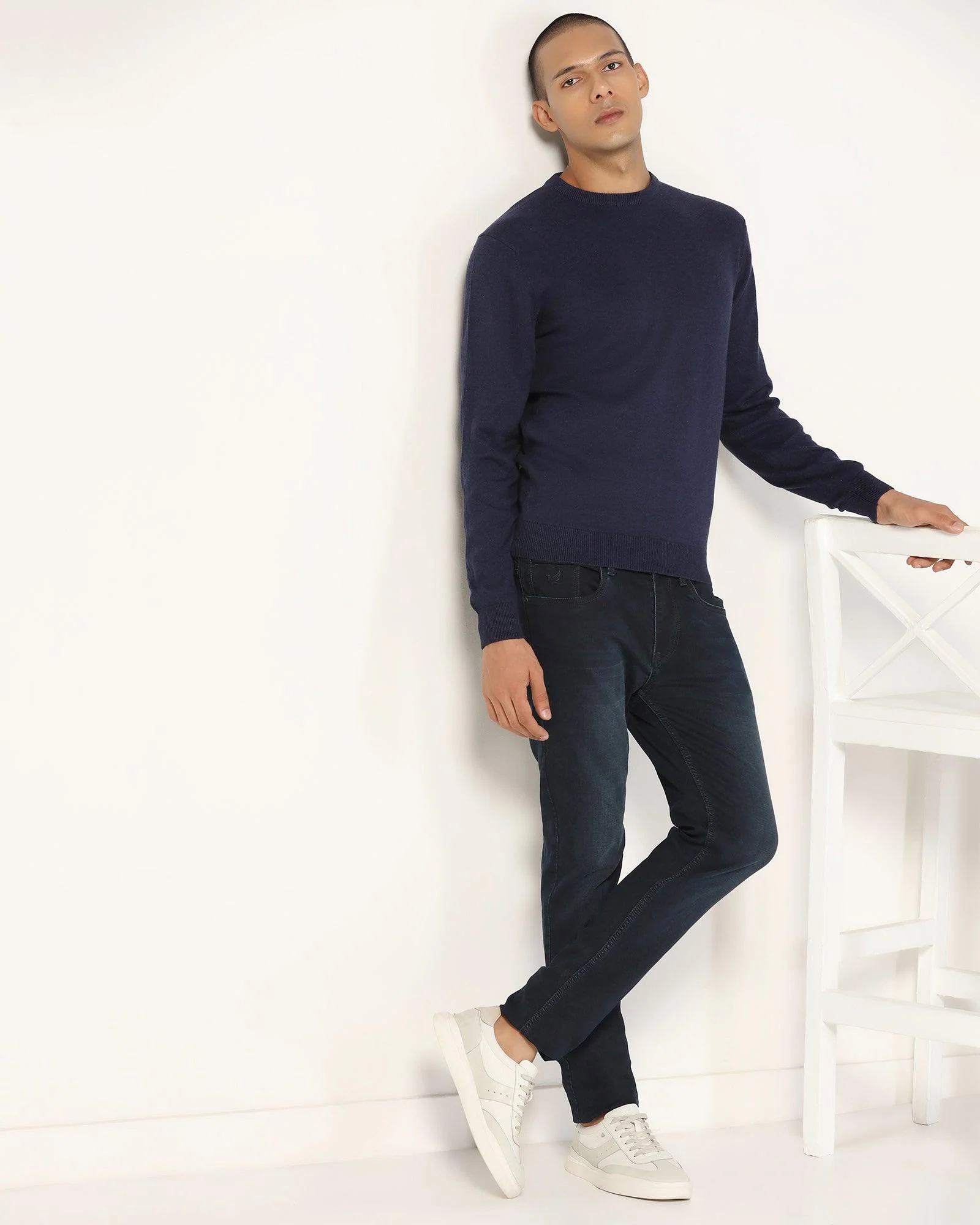 Crew Neck Blue Solid Sweater - Harley - Image 6