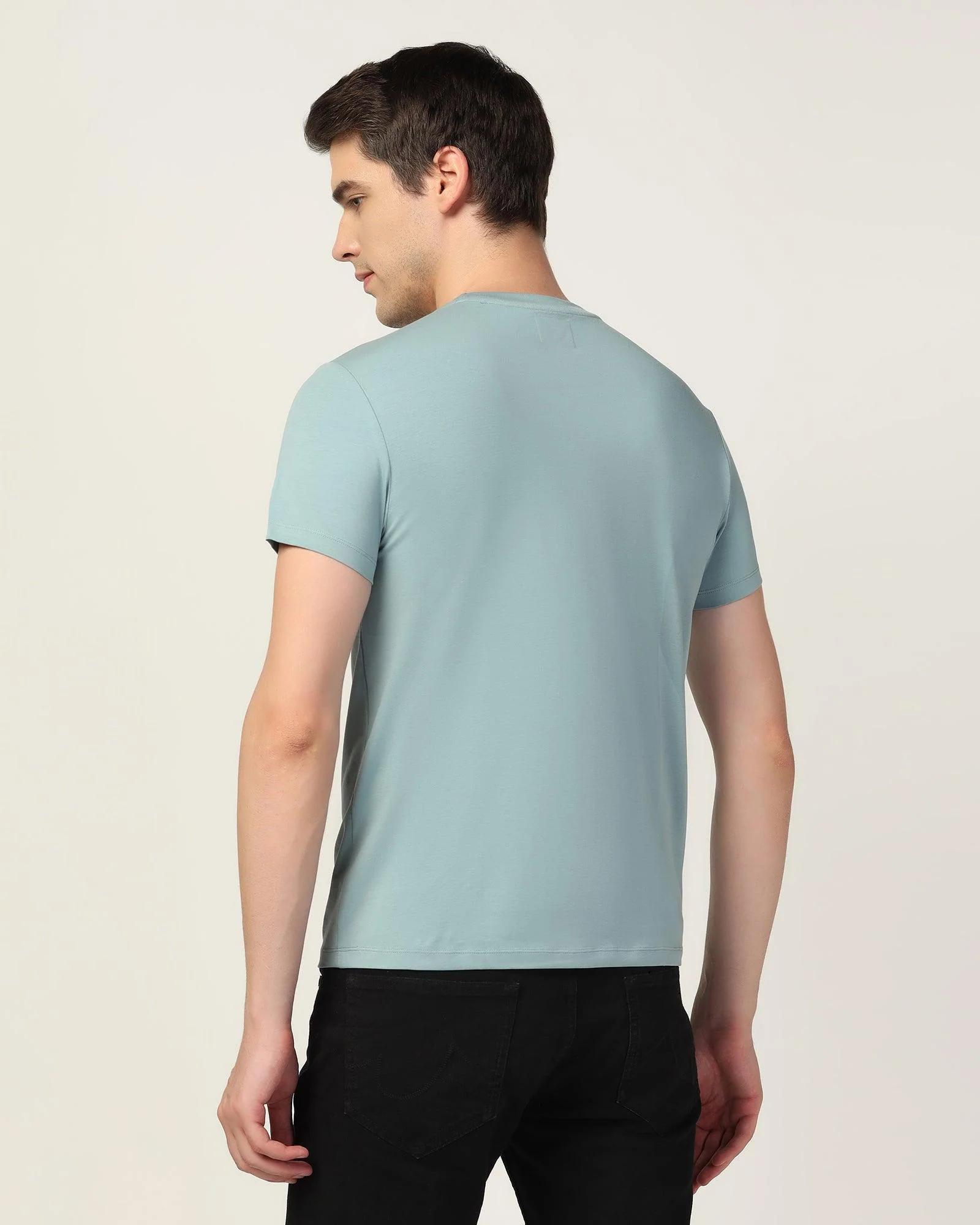 Crew Neck Blue Solid T-Shirt - Noah - Image 2