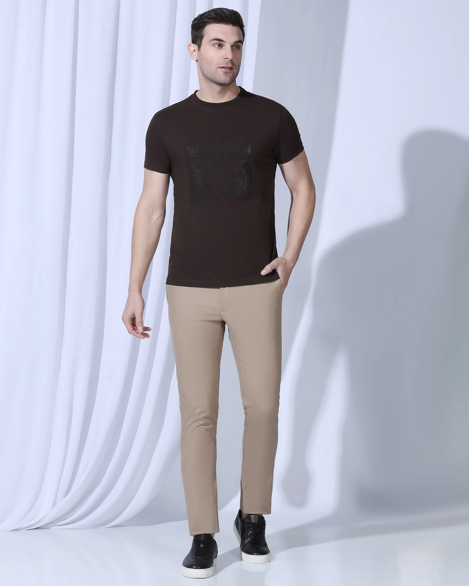 Crew Neck Brown Printed T-Shirt - Badger - Image 3