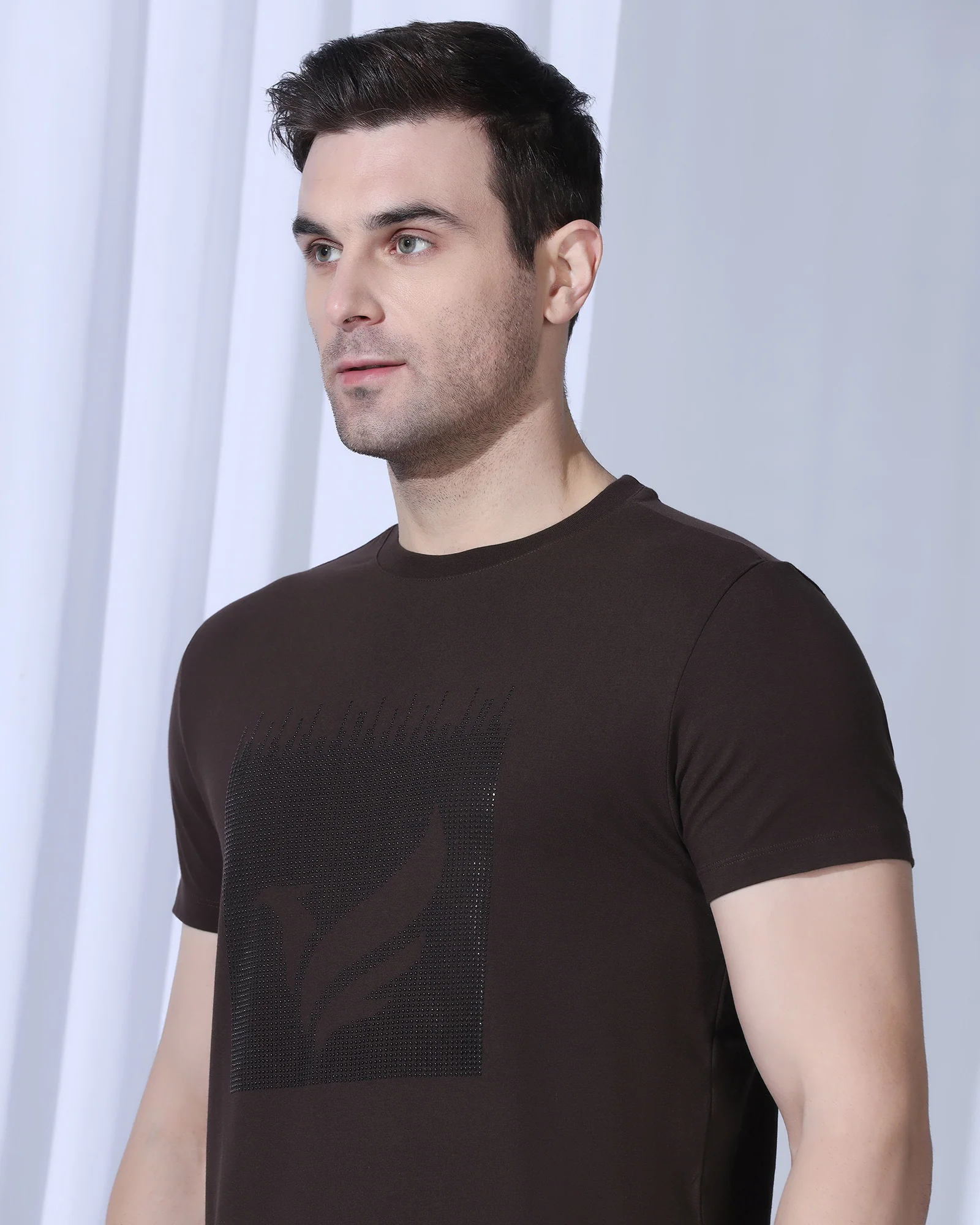 Crew Neck Brown Printed T-Shirt - Badger - Image 4