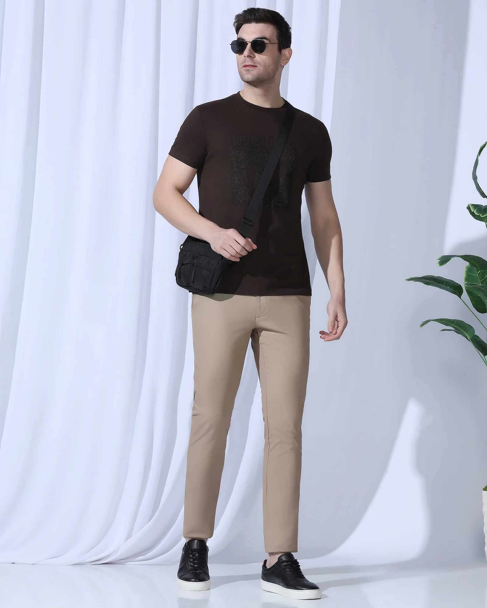 Crew Neck Brown Printed T-Shirt - Badger - Image 7
