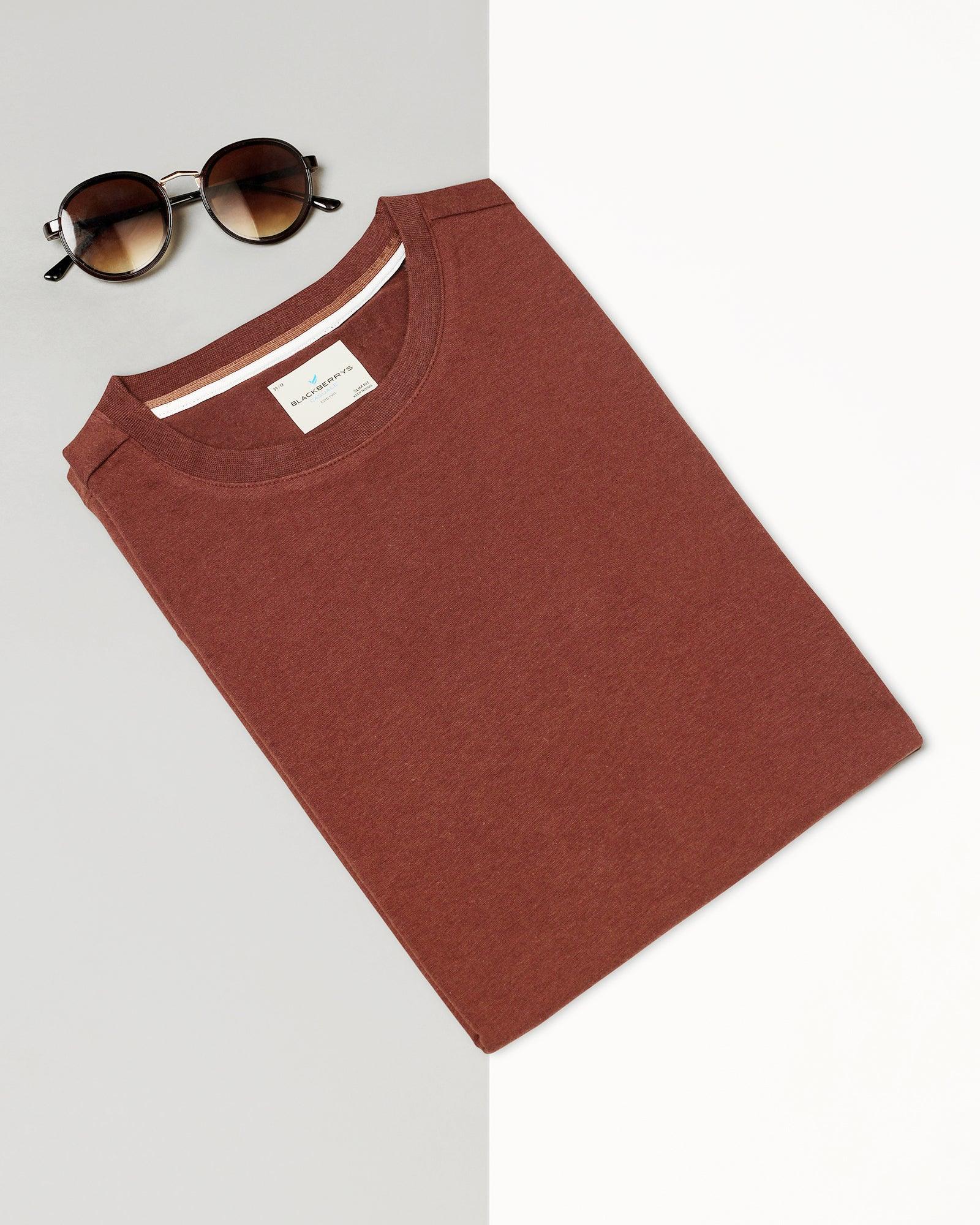 Crew Neck Brown Solid T-Shirt - Kai - Image 5