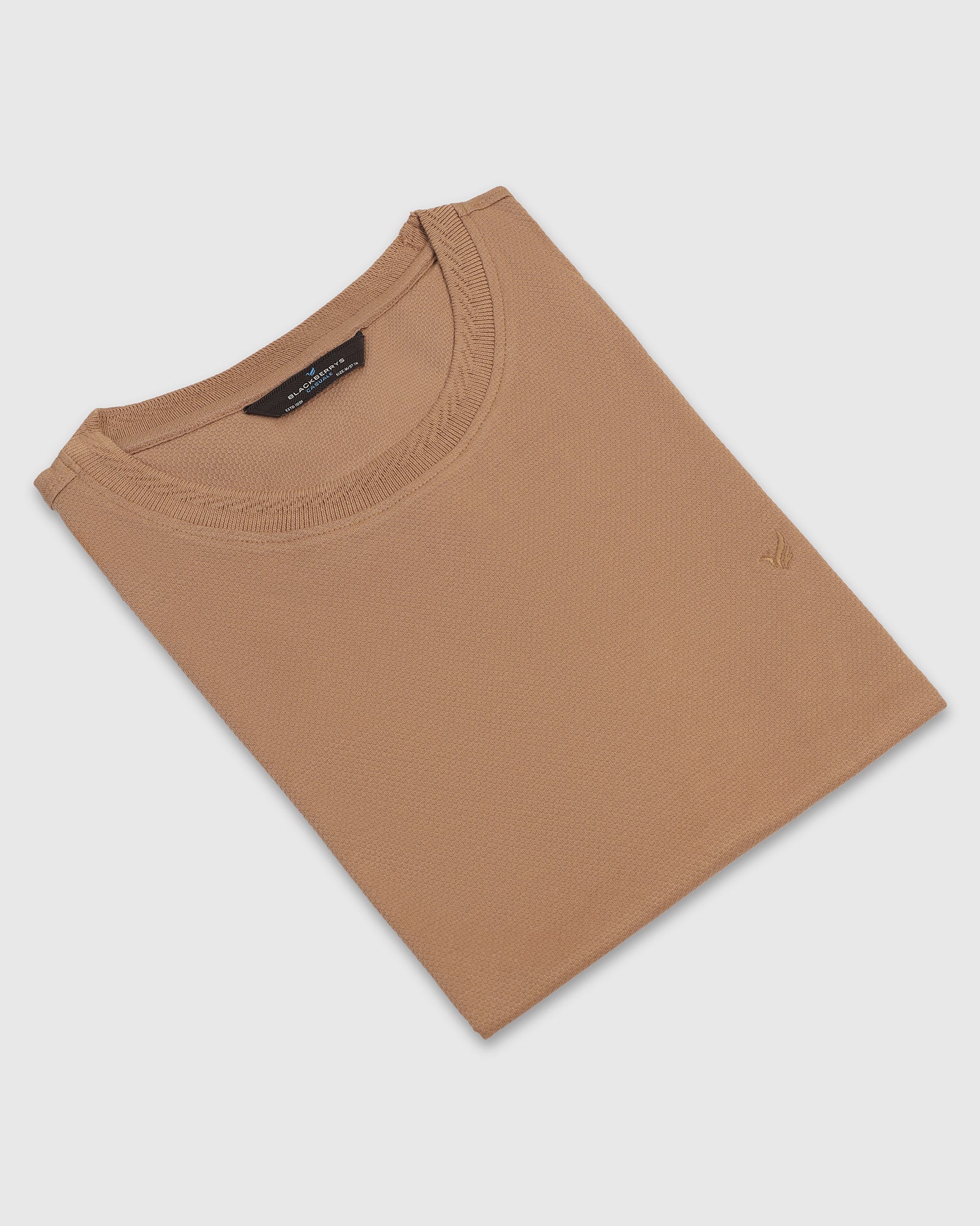Crew Neck Brown Tan Textured T-Shirt - Corn - Image 5
