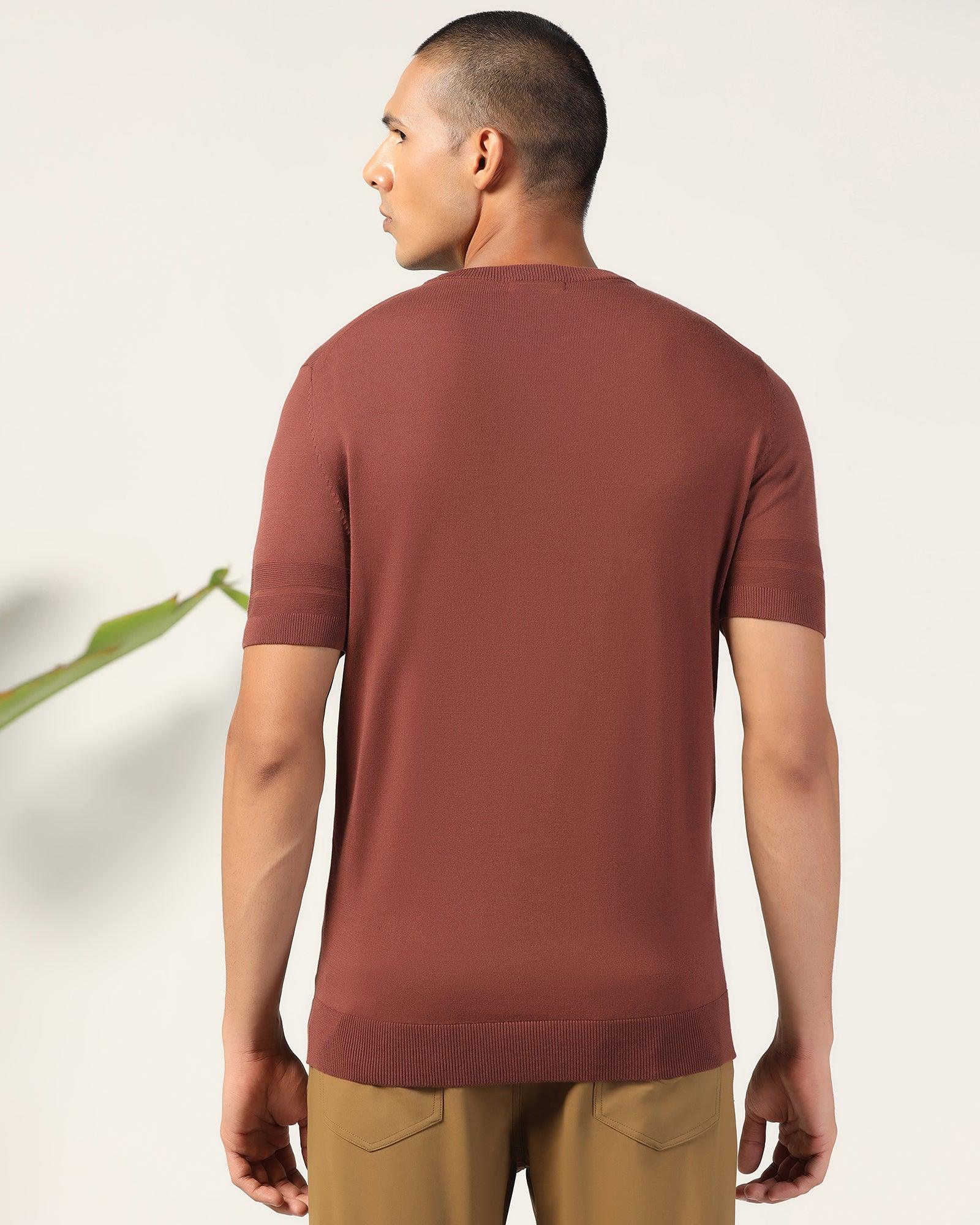Crew Neck Brown Yarn Dyed T-Shirt - Miya - Image 2