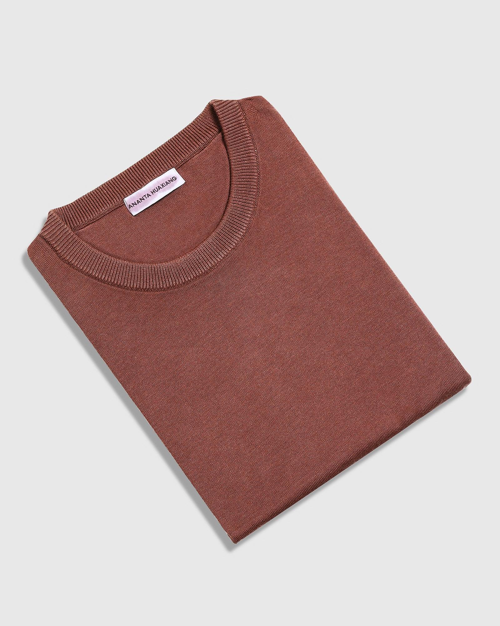 Crew Neck Brown Yarn Dyed T-Shirt - Miya - Image 5