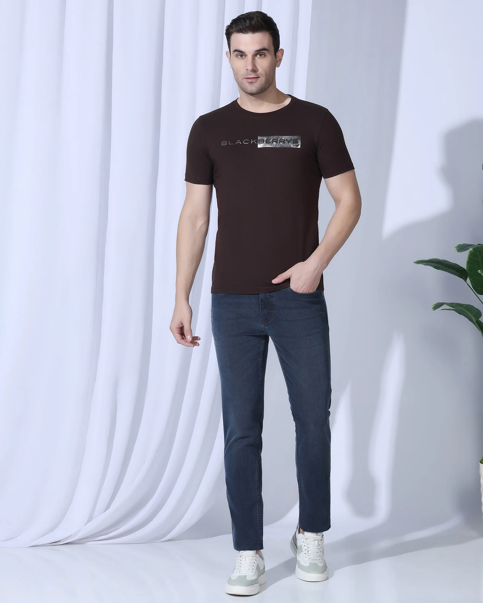 Crew Neck Dark Brown Printed T-Shirt - Zedd - Image 3