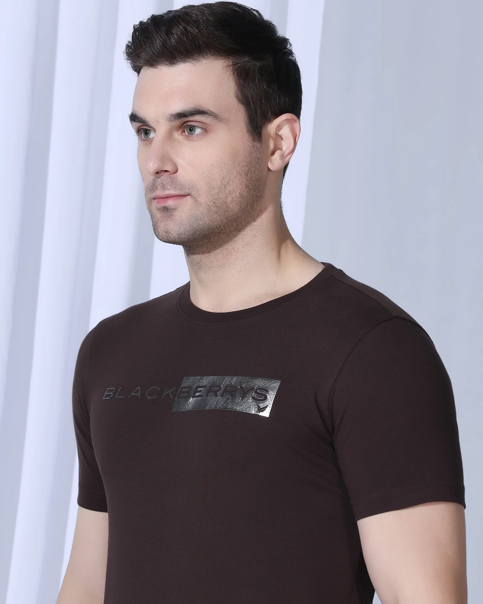 Crew Neck Dark Brown Printed T-Shirt - Zedd - Image 4