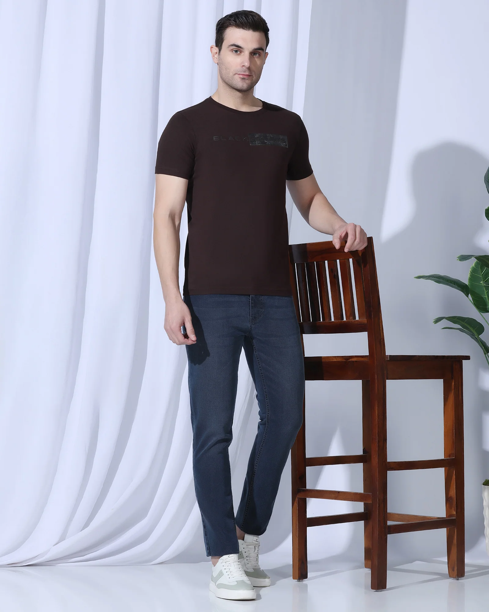 Crew Neck Dark Brown Printed T-Shirt - Zedd - Image 7