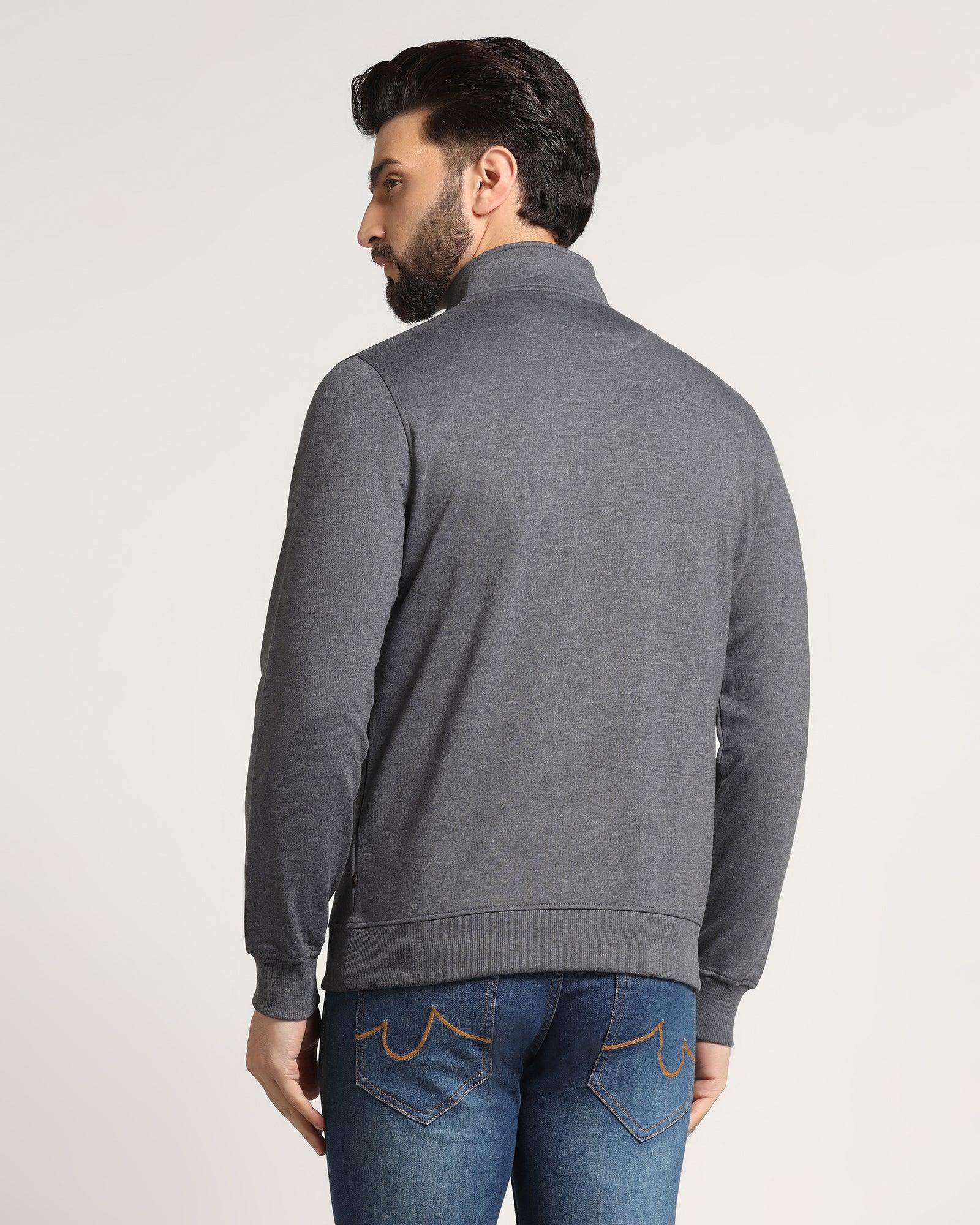 High Neck Grey Melange Solid Sweatshirt - Pipper - Image 2