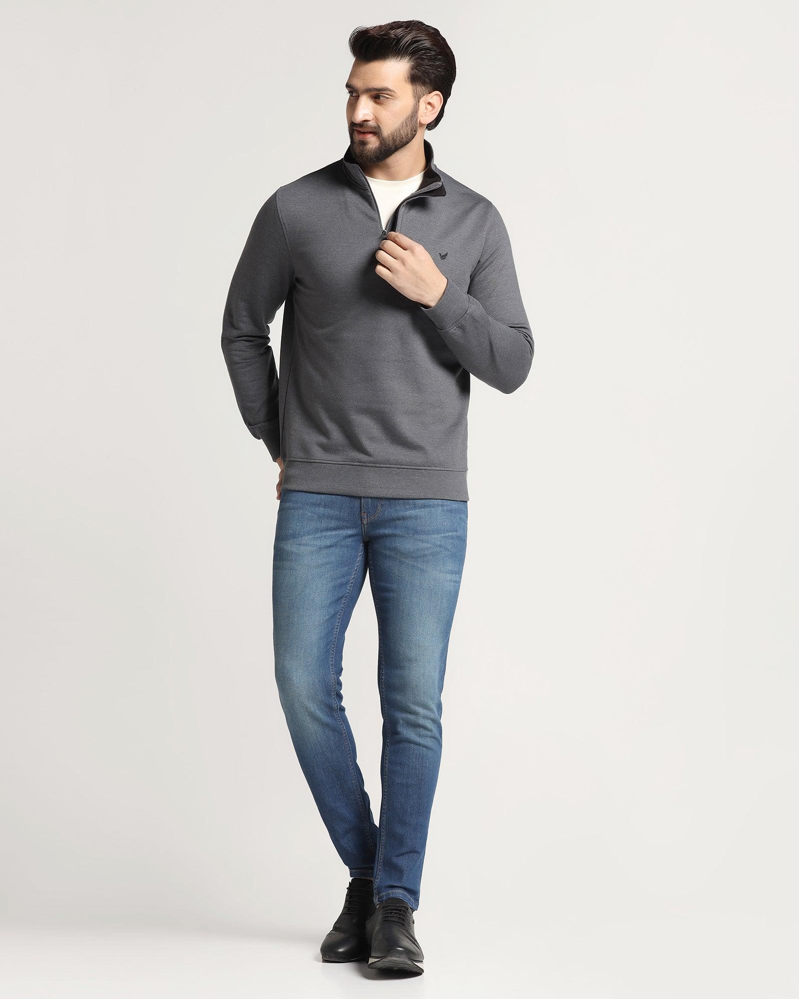 High Neck Grey Melange Solid Sweatshirt - Pipper - Image 3