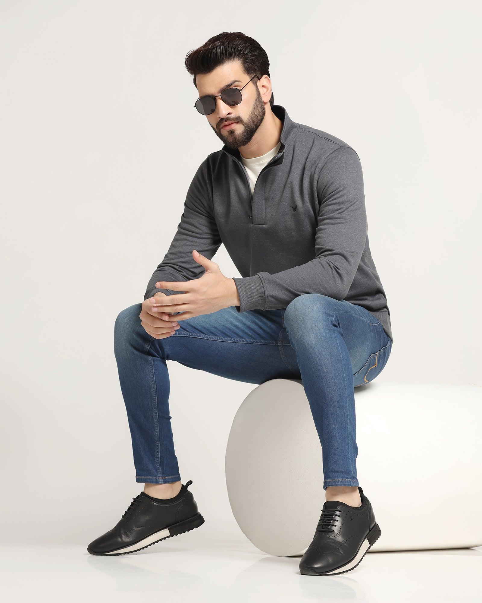 High Neck Grey Melange Solid Sweatshirt - Pipper - Image 5
