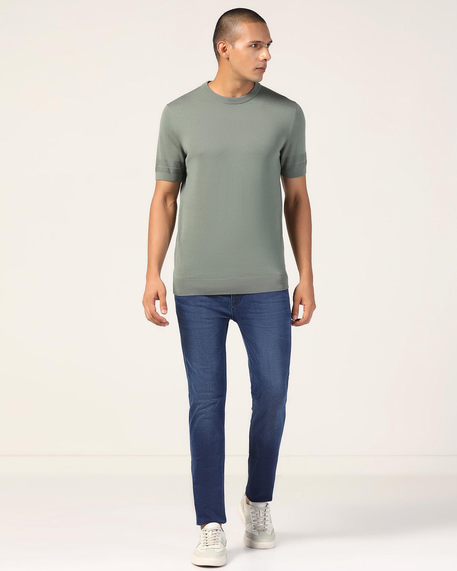 Crew Neck Jungle Green Yarn Dyed T-Shirt - Miya - Image 3