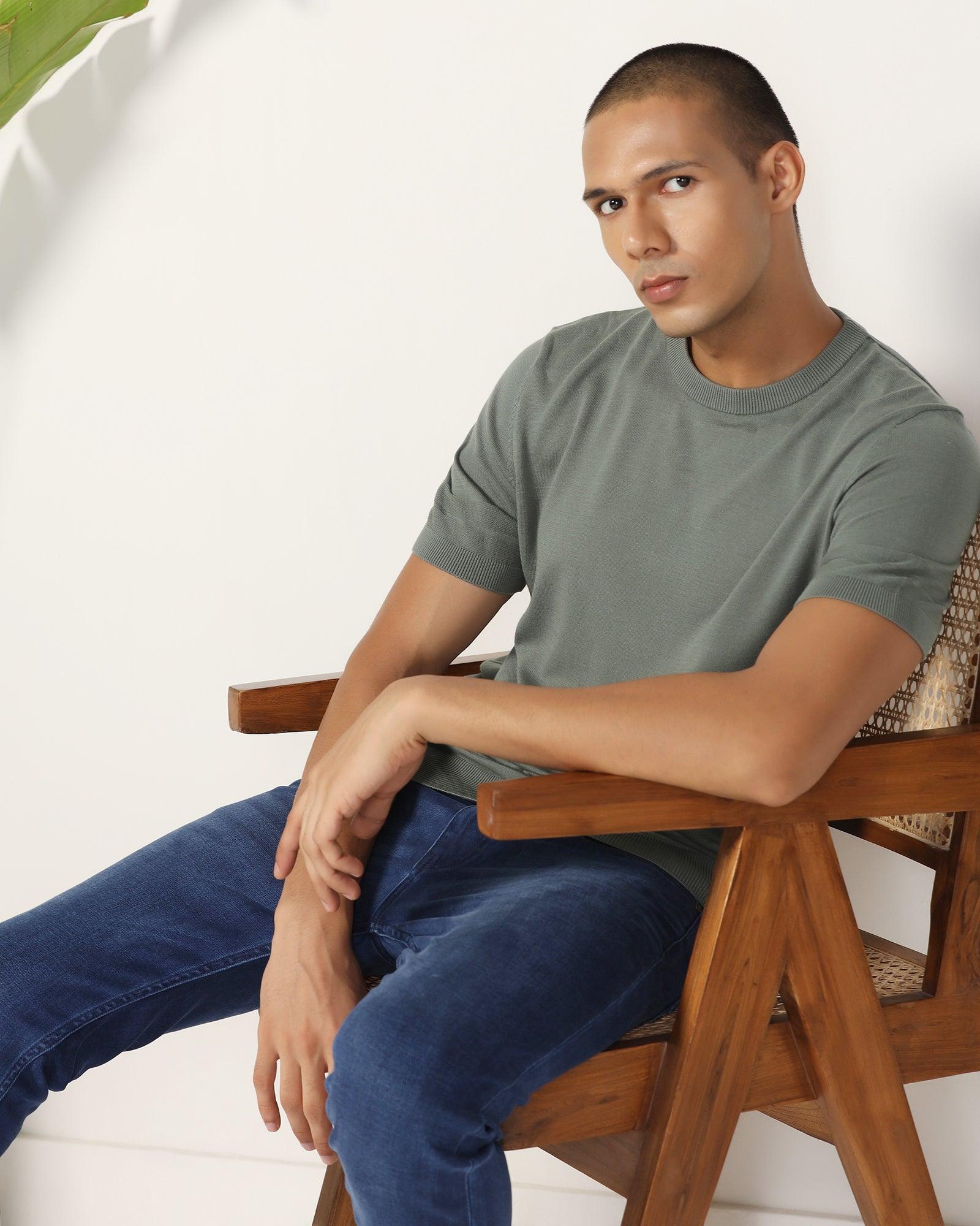Crew Neck Jungle Green Yarn Dyed T-Shirt - Miya - Image 7