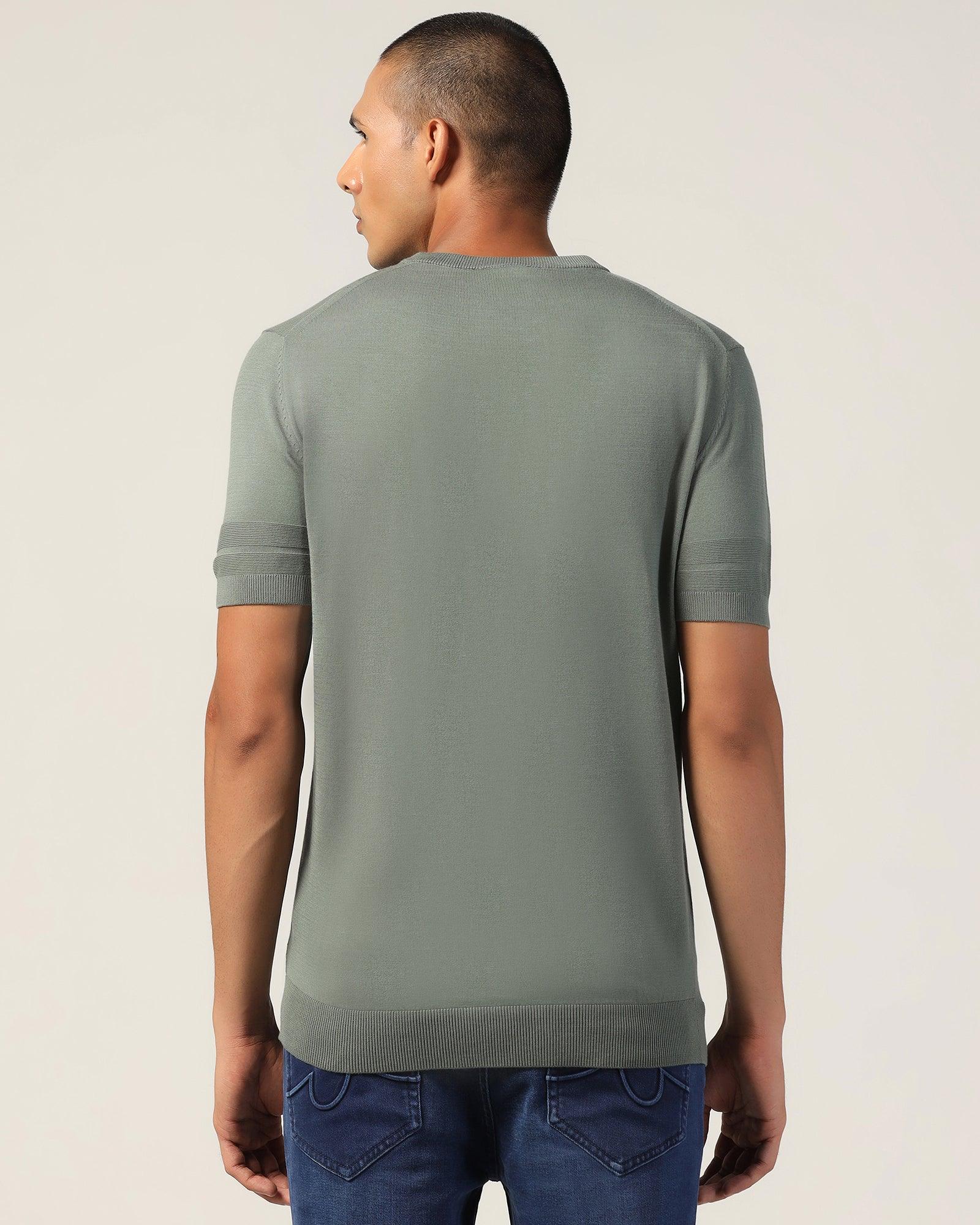 Crew Neck Jungle Green Yarn Dyed T-Shirt - Miya - Image 8